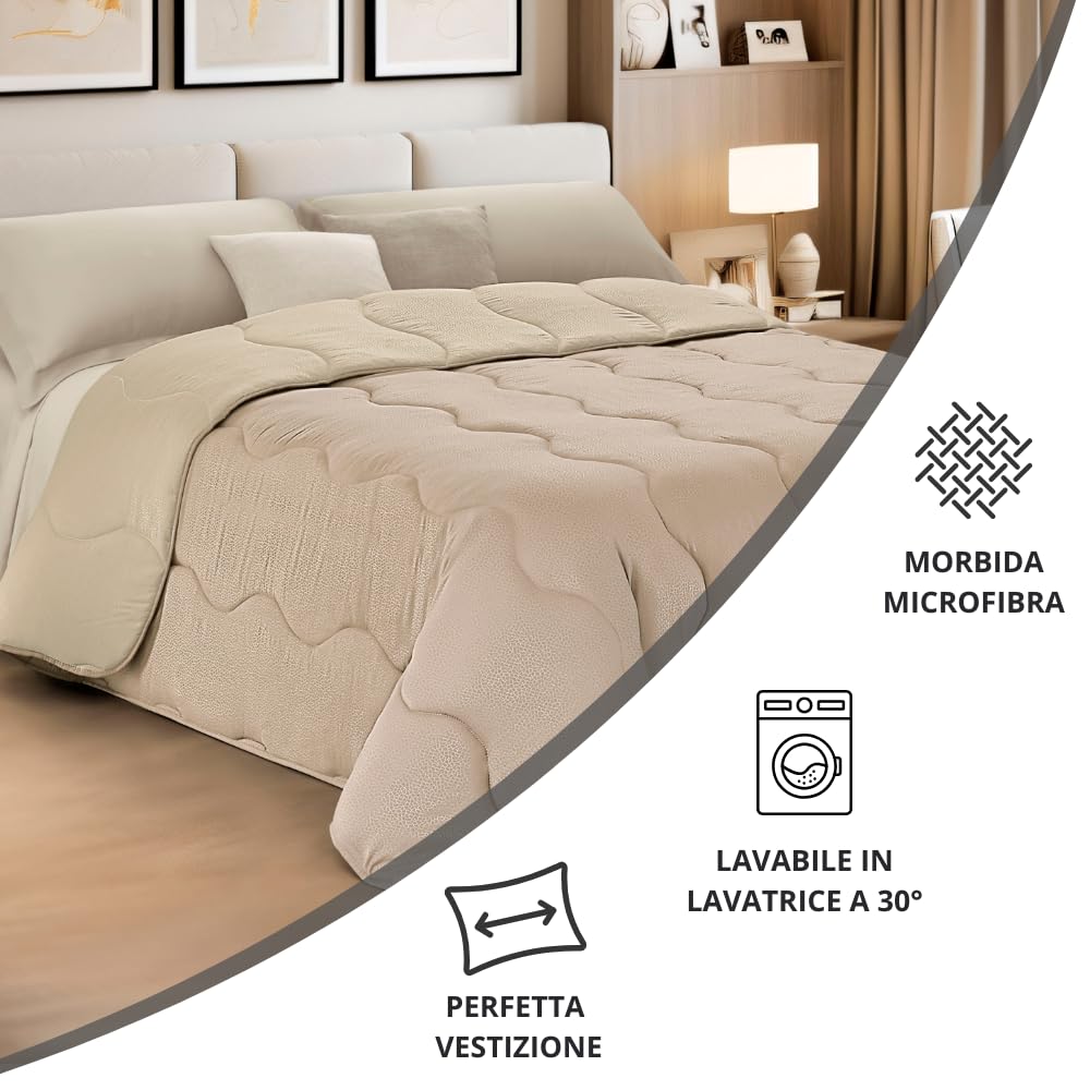 MAXIME MAISON - Trapunta Invernale Letto Singolo (300gr/mq) Piumone Letto Singolo Invernale, Coperta Calda in Microfibra, Copriletto Singolo per Stagioni Fredde, Design Double Face, Made in Italy
