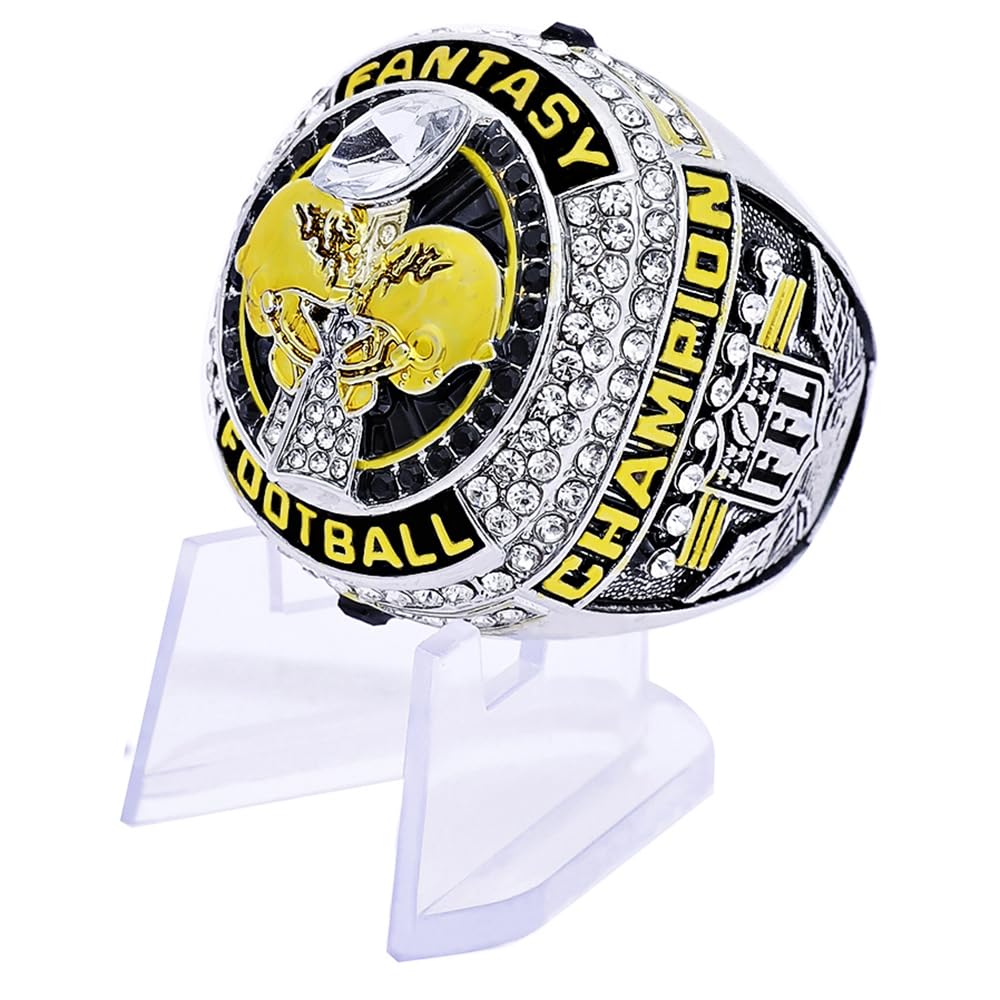 guancrown 2025 Fantasy Football Championship Ring Award Prize Trophy Sports Winner FFL Champion Ring, size 10, Zinc, White Diamond