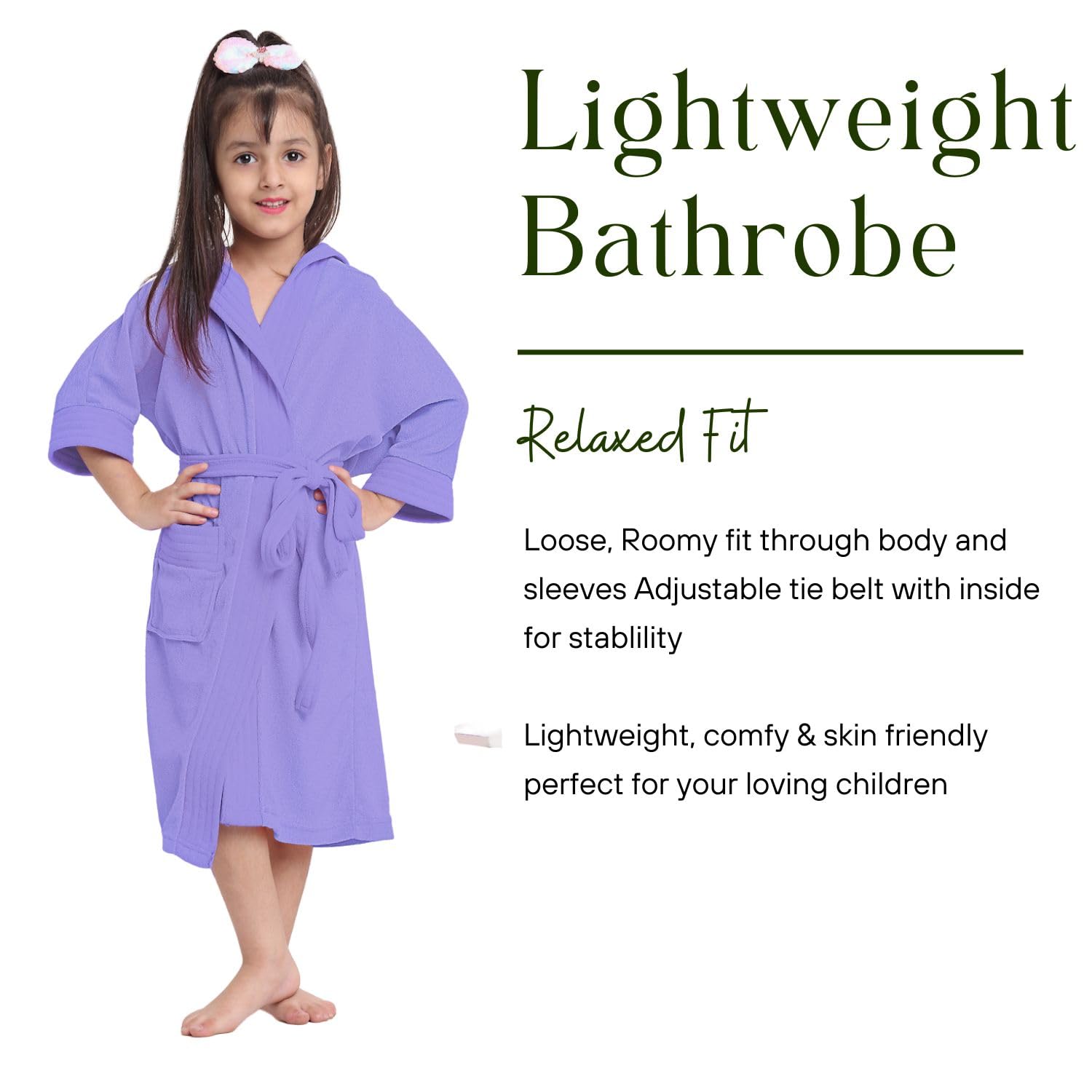 Premium Melodious Unisex Hooded Children's Bathrobe - Cozy and Absorbent Robe with Adjustable Belt and Pocket for Kids Ages 14-15 Years (Lavender) 1