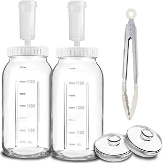 Blissify 2 Pack 2L Fermentation Jar with 2 Airtight Lids 2 Airlock 2 Fermentation Weights, Wide Mouth Glass Mason Jar with...