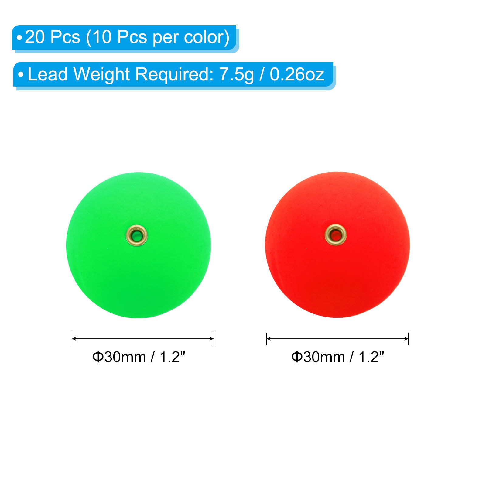 PATIKIL Fishing Bobber 30mm/1.2 Inch Dia, 20 Pack Slip Foam Floats Buoy Rig Stoppers for Crappie Trout Bass Fishing Red,Green - Image 2