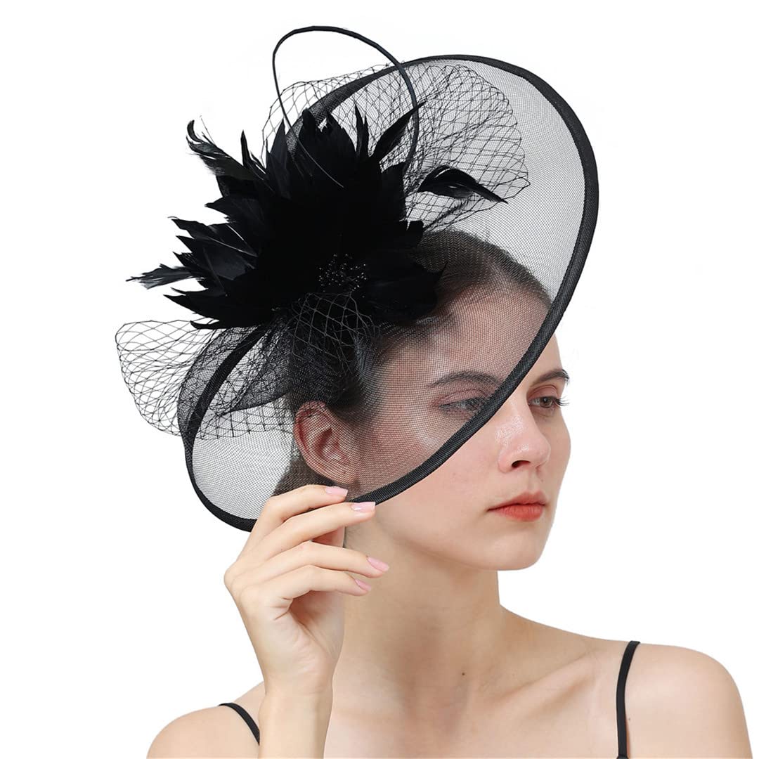 Lmtossey Sombrero De Fiesta Fascinator para Mujer Boda Pluma Floral Tocado para El Cabello Sombrero Velos Diadema