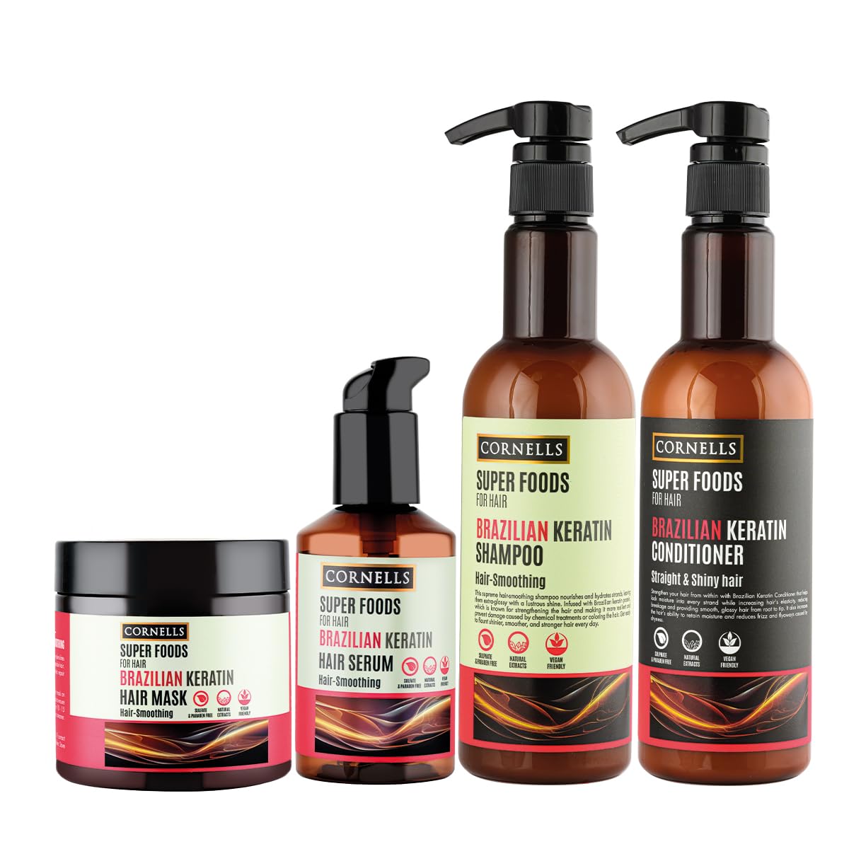 CORNELLS Super Foods for Hair/Brazilian Keratin Hair Smoothing/Shampoo/Conditioner/Hair Mask and Hair Smoothing Hair Serum/ 4 piece/Deal/Gift Set