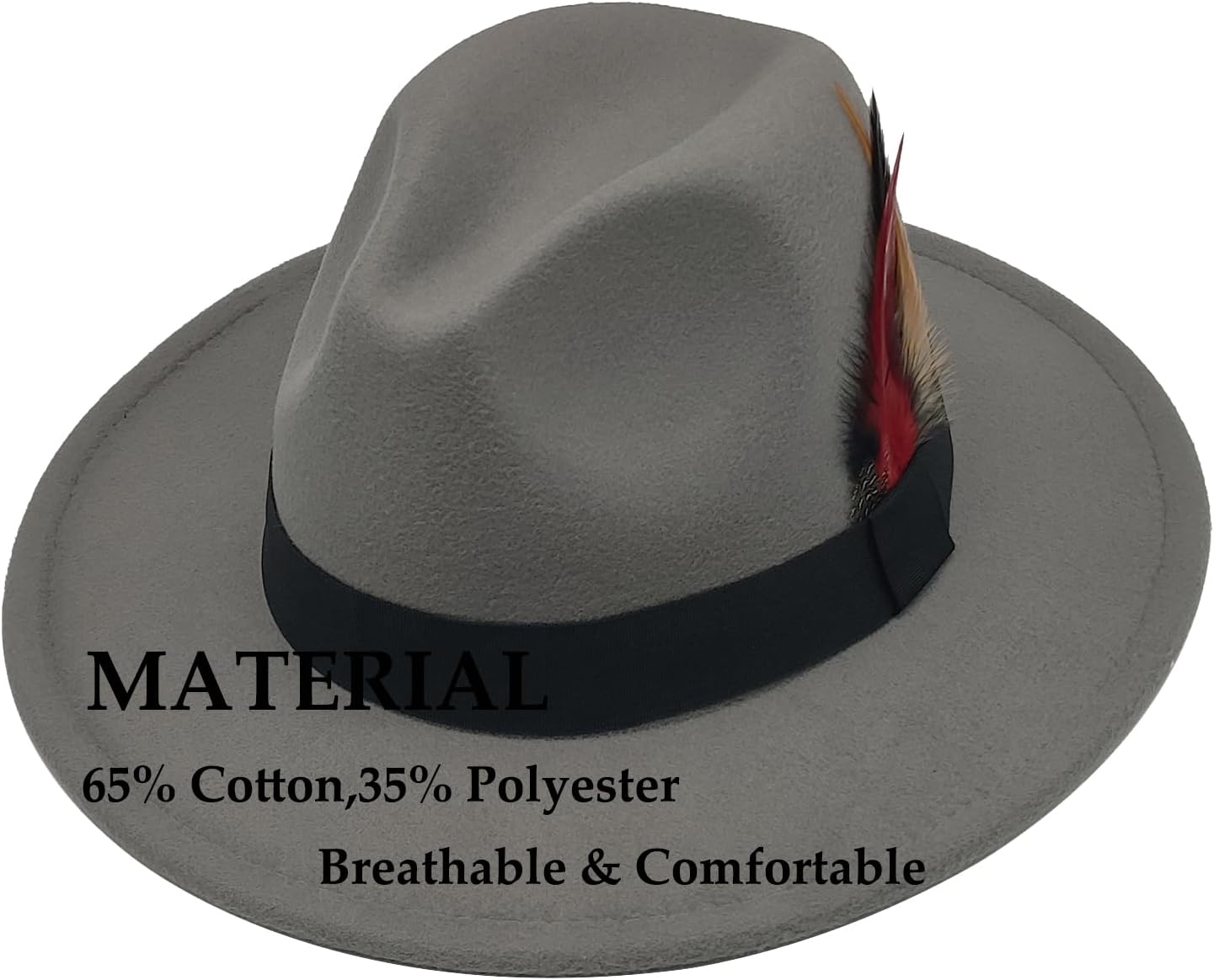 Mens Fedora Hats Classic Wide Brim Fedora Hat for Women Men Dress Hats Panama Hat with Band - Image 2