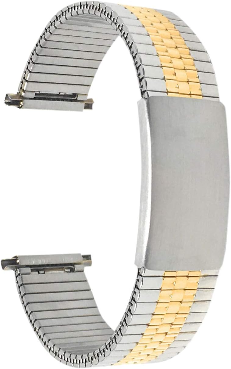 Bandini Stainless Steel Stretch Watch Band, Straight End, Metal Expansion Strap, Adjustable Length - Silver, Gold and Silver/Gold Tone - 12mm, 13mm, 14mm