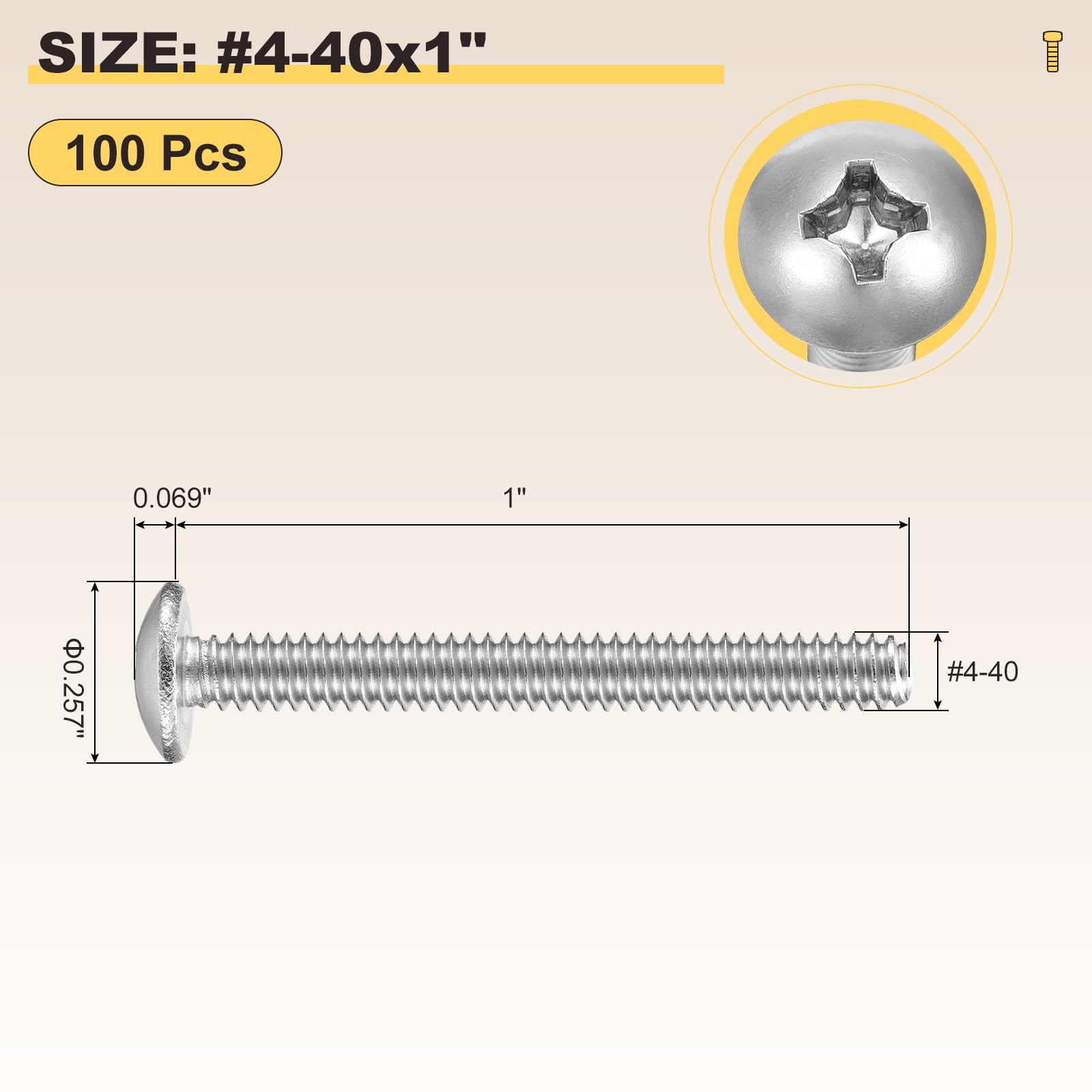 METALLIXITY Machine Screws Phillips Head(#4-40x1") 100Pcs, 304 Stainless Steel Round Head Phillips Drive Furniture Bolts - Image 2