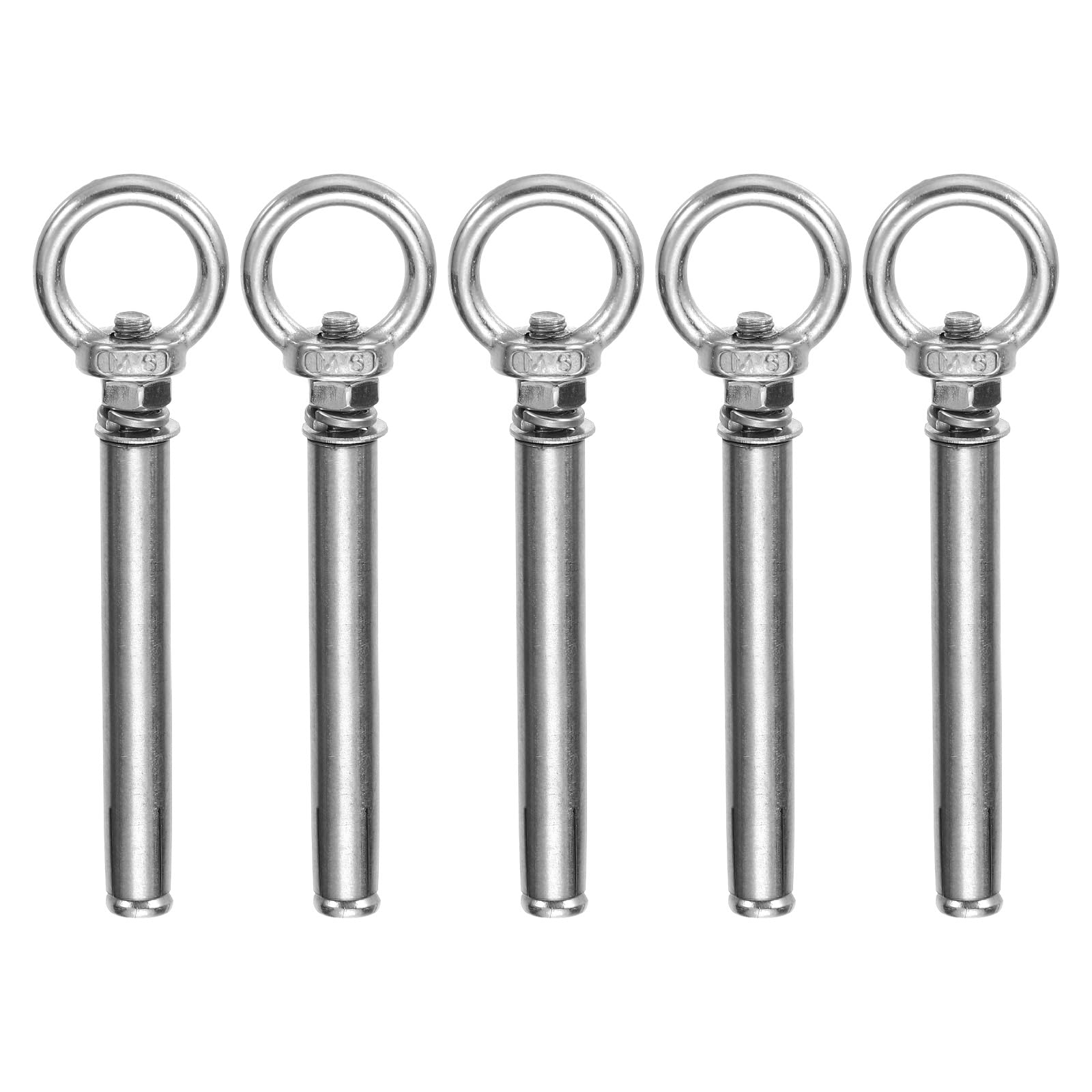 sourcing map Concrete Eye Bolt Expansion Eyebolt M6*80mm 304 Stainless Steel Expansion Lifting Bolts Ring Screw Eyes for Ceiling Concrete Wall Brick Masonry, Pack of 5