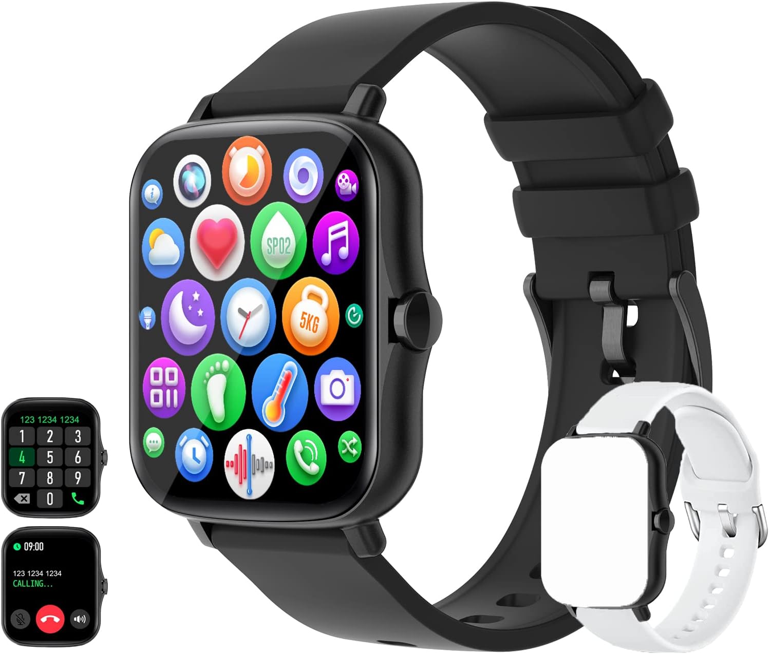 Smart Watch (Answer/Make Call), Life Waterproof Fitness Watch with Blood Pressure Heart Rate SpO2 Sleep Tracker Voice Control, Sports Smart Watches for Women Men for Android iOS Phones (Black)