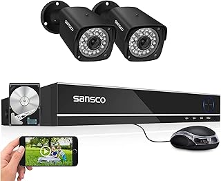 SANSCO 8CH Outdoor CCTV Camera System, 8 Channel 5MP DVR with 500GB Hard Drive, 2x 1080P Bullet Security Camera, Face/Human Detection, Email/APP Alert, Remote View, USB Backup, Play Back, Metal Case