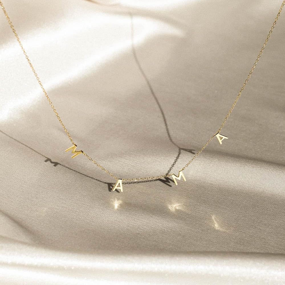 CAITLYNMINIMALIST Dainty Mama Necklace in 18K Gold 925 Sterling Silver Rose Gold Adjustable 16" 18" Mothers Day Gifts for Mom Grandma Wife