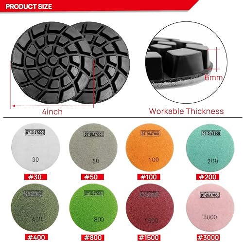 Miniatura 2 de DT-DIATOOL Almohadillas de pulido de diamante para piso, resina de terrazo, diámetro del suelo, grano de 4 pulgadas, 800 unidades, 6 unidades