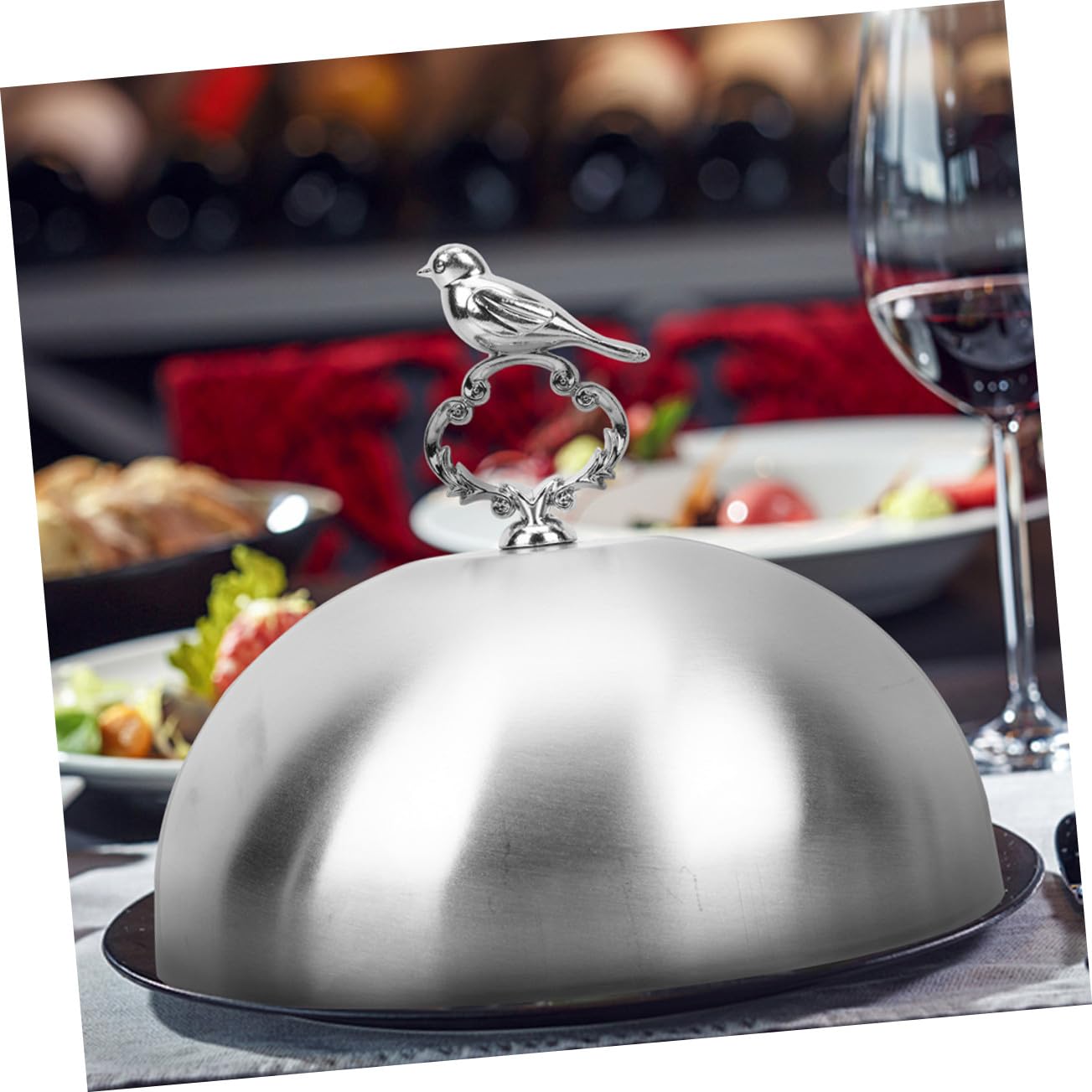 MAGICLULU Steakabdeckung Silberfarbene Abdeckhaube mit Glatten Kanten Runde aus Edelstahl Haushaltsgeschirrschutz Dampfdeckel zum Frischhalten von Speisen für Grillplatte