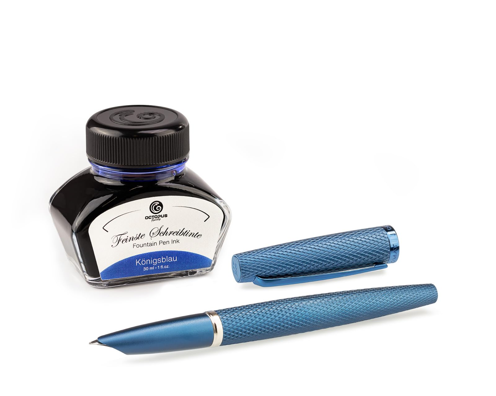 Diplomat Viper Fountain Pen Blue with Concealed Stainless Steel Nib F/M and Fountain Pen Ink Royal Blue