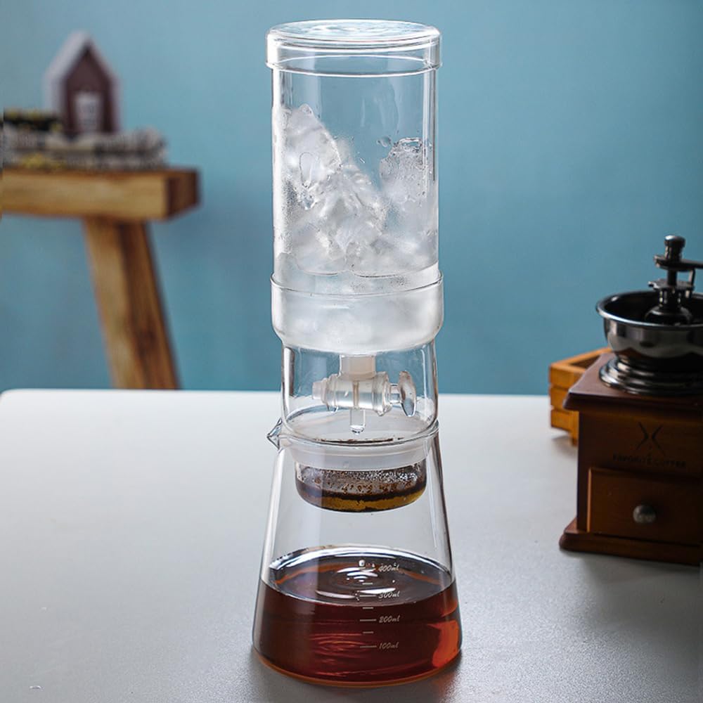 Cold Brew Coffee Maker 13.5OZ Glass Ice Drip Coffee Maker, Adjustable Outlet Drip Speed, Constant Pressure Brewing Cold Brewer