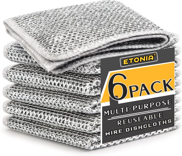 ETONIA Pack of 6 Multipurpose Wire Dishwashing Rags for Wet and Dry Stainless Steel, Scrubber Non-Scratch Wire Dishcloth for Washing Dishes Sinks Counters (20cm x 20cm x 0.5cm) (B0D11Q49TY) Amazon Price History, Amazon Price Tracker