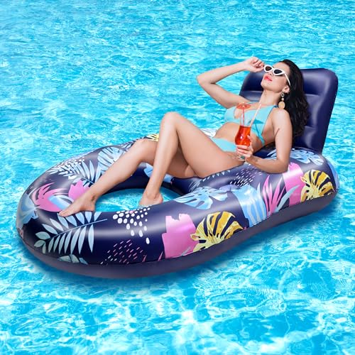 Orgoue Inflatable Lounger Float, Pool Floats Extra Large Pool Floats Adults Lounge Raft Floaties Water Floating Recliner Chair with Cupholders Backrest for Swimming Pool Party