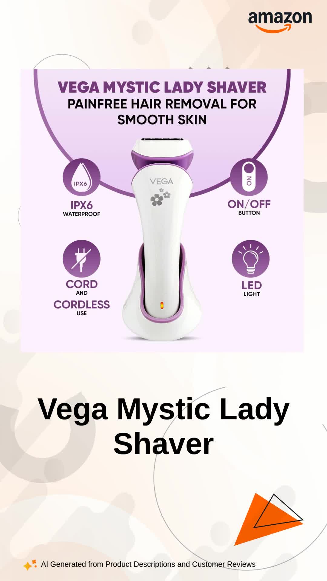 Vega Mystic Lady Shaver for Women with Charging Stand, 90 Mins