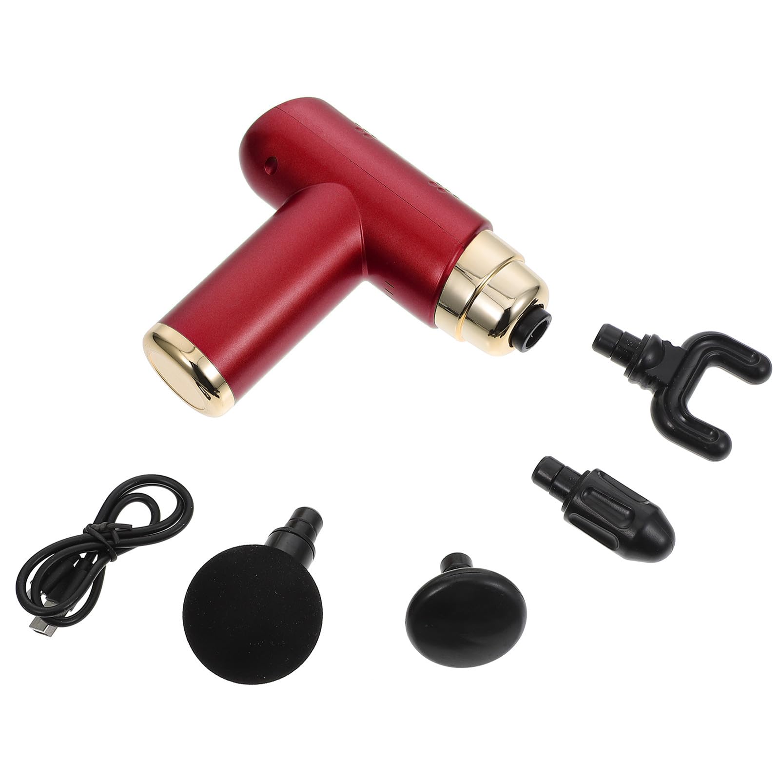 Hemobllo Masajeador Muscular Eléctrico Mini Ajustable 6 Velocidades 4 Cabezales Portátil Rojo para Relajación Corporal y Alivio Muscular Uso Doméstico y Viaje