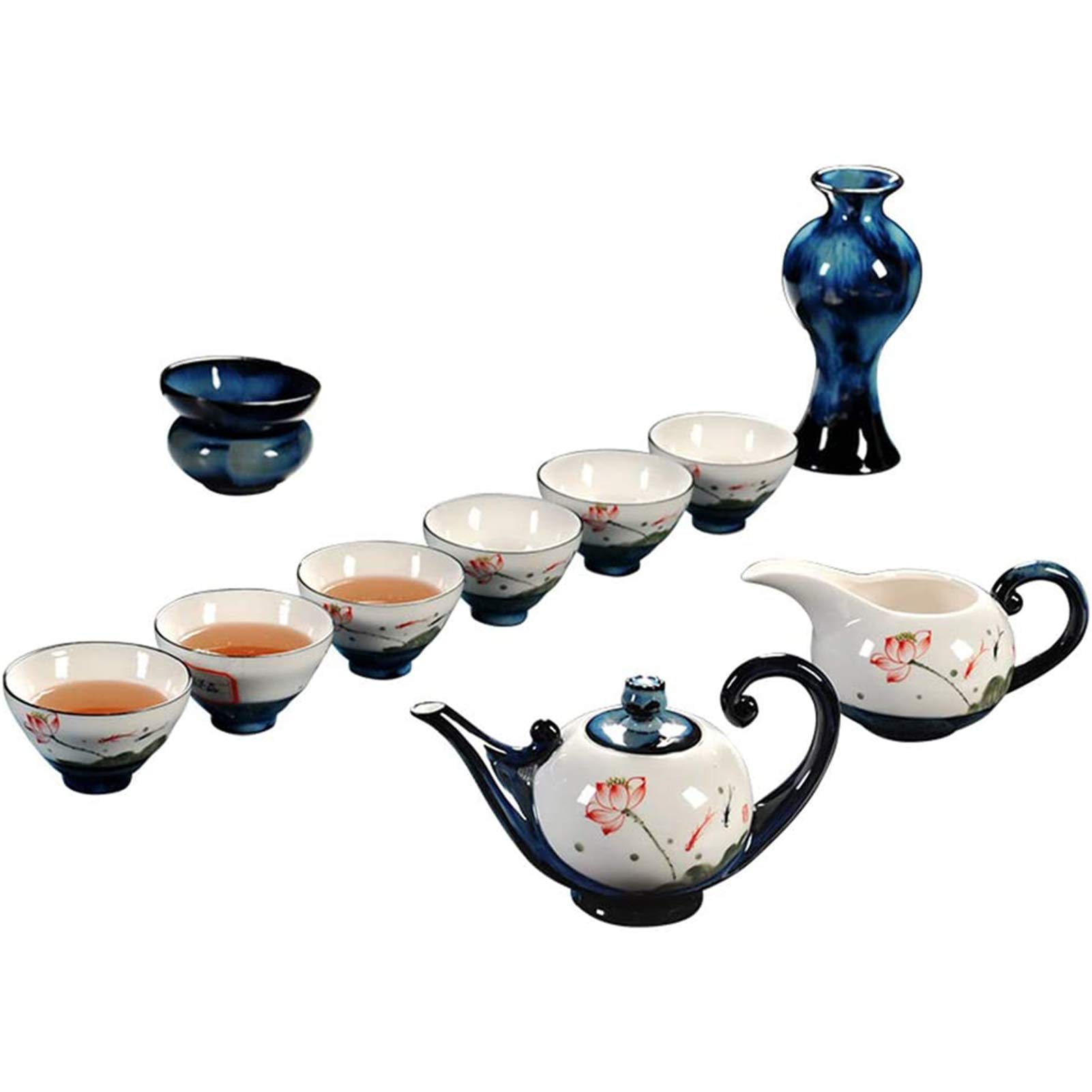 Service À Thé, Service À Thé en Céramique pour La Maison, Ensemble Complet De Bols Simples Peints À La Main, Théière Et Tasse