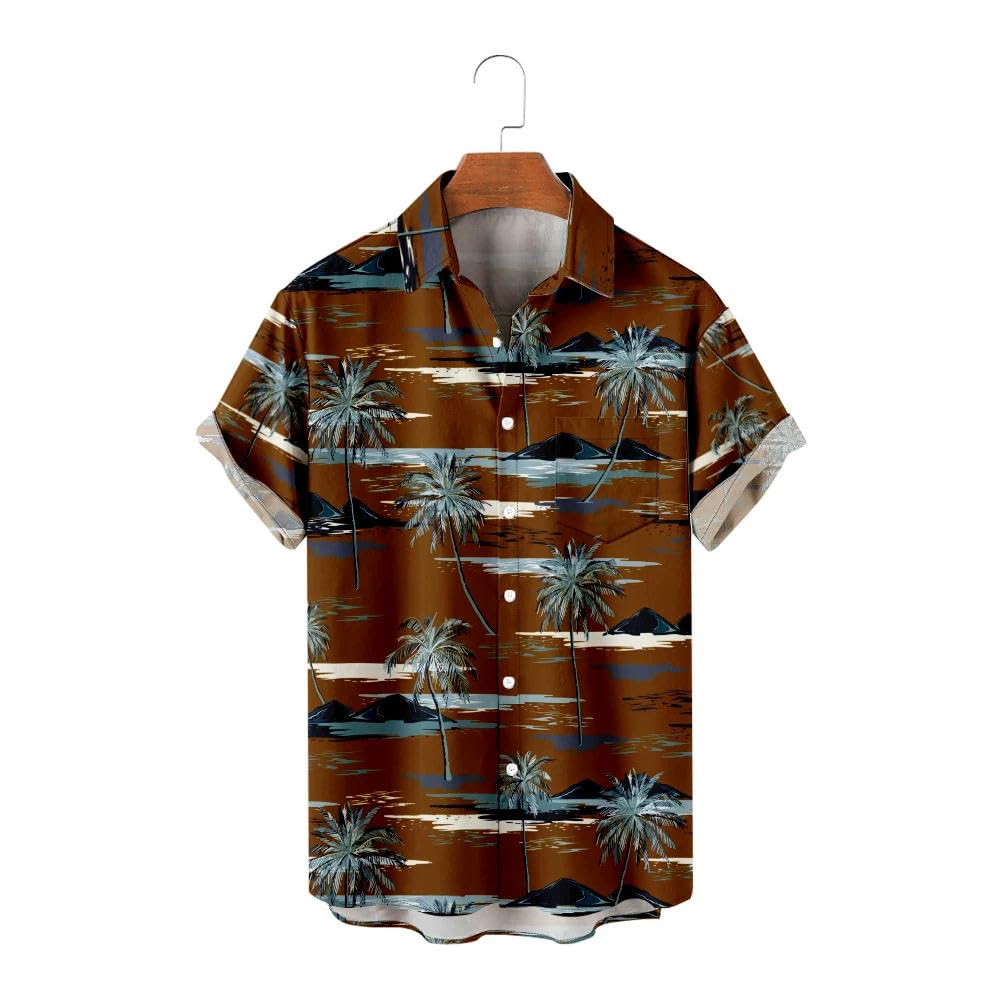 Hawaii Camisa Hawaiian Coconut Tree Patch Camisa de manga corta Cool Summer Top