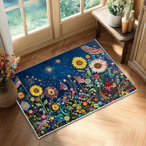 Tapis tournesol bleu de qualité supérieure, tapis décoratif à poils courts - 4