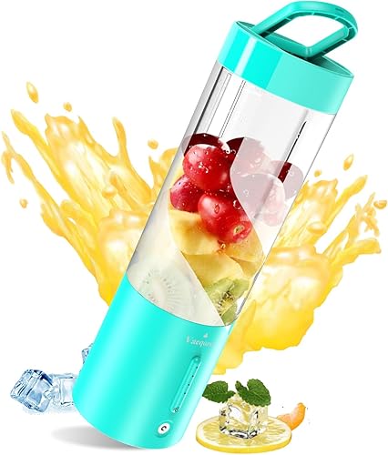 Vaeqozva - Licuadora portátil para batidos y batidos, licuadora personal de 16 onzas, 6 cuchillas ultra afiladas, mini botella magnética recargable