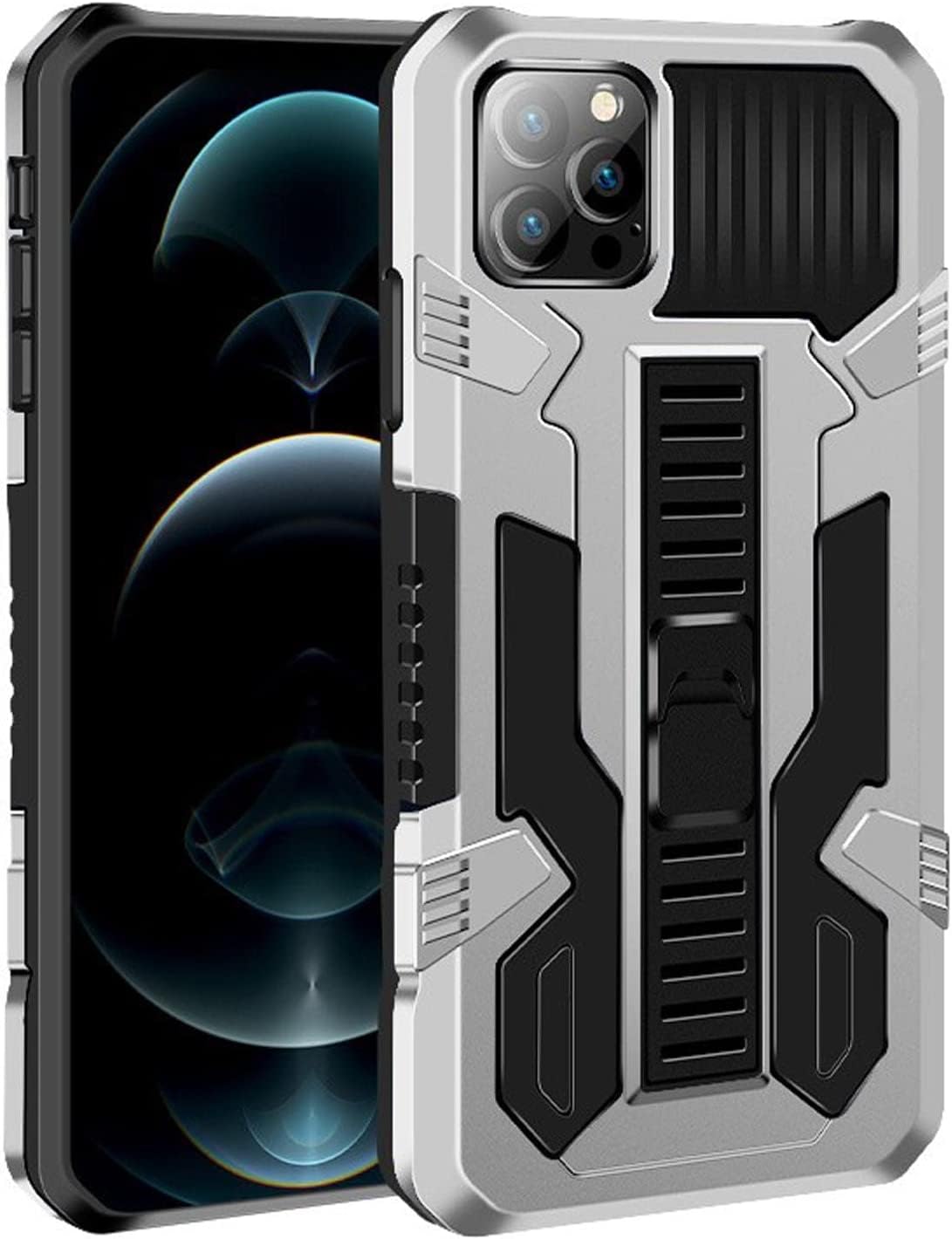 Coque iPhone 14 Pro Max antichoc argent avec béquille de protection intégrée - 6