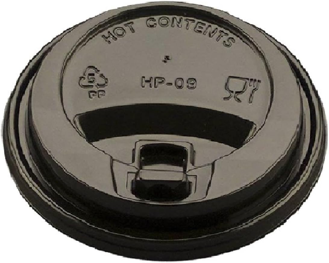 Black Plastic Cup Covers for 8, 12, 16 oz Disposable Coffee, Tea & Karak Chai Cups – Sip & Straw Style – Lids Only – Cups Sold Separately