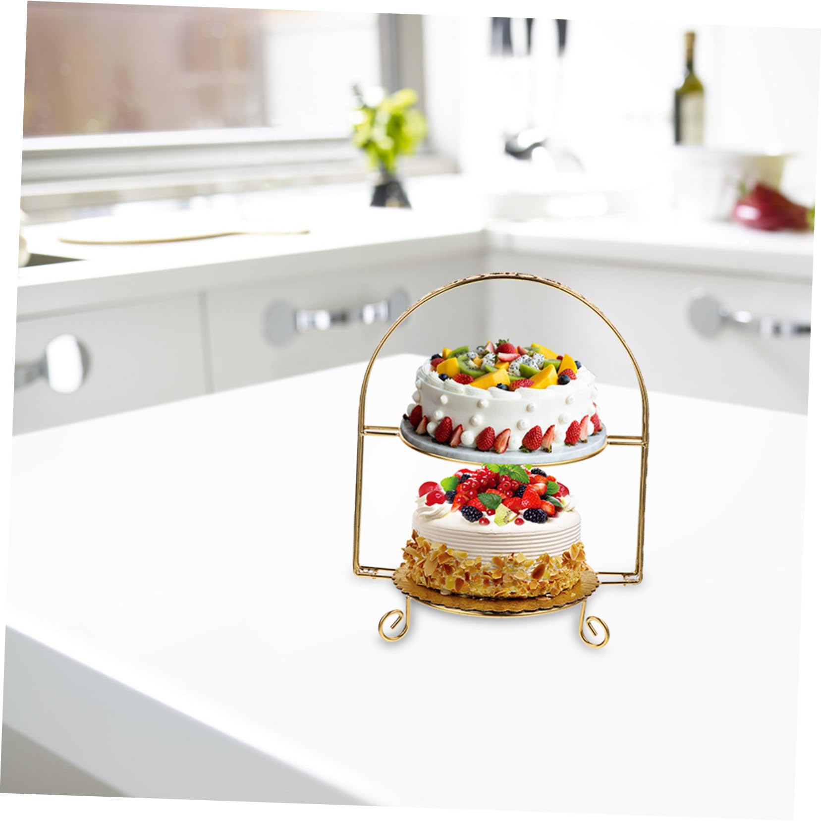 Alzatina per Torta in Ferro Dorato a 2 Livelli, Supporto Espositivo Elegante per Dolci e Dessert, per Feste e Compleanni in Stile Europeo