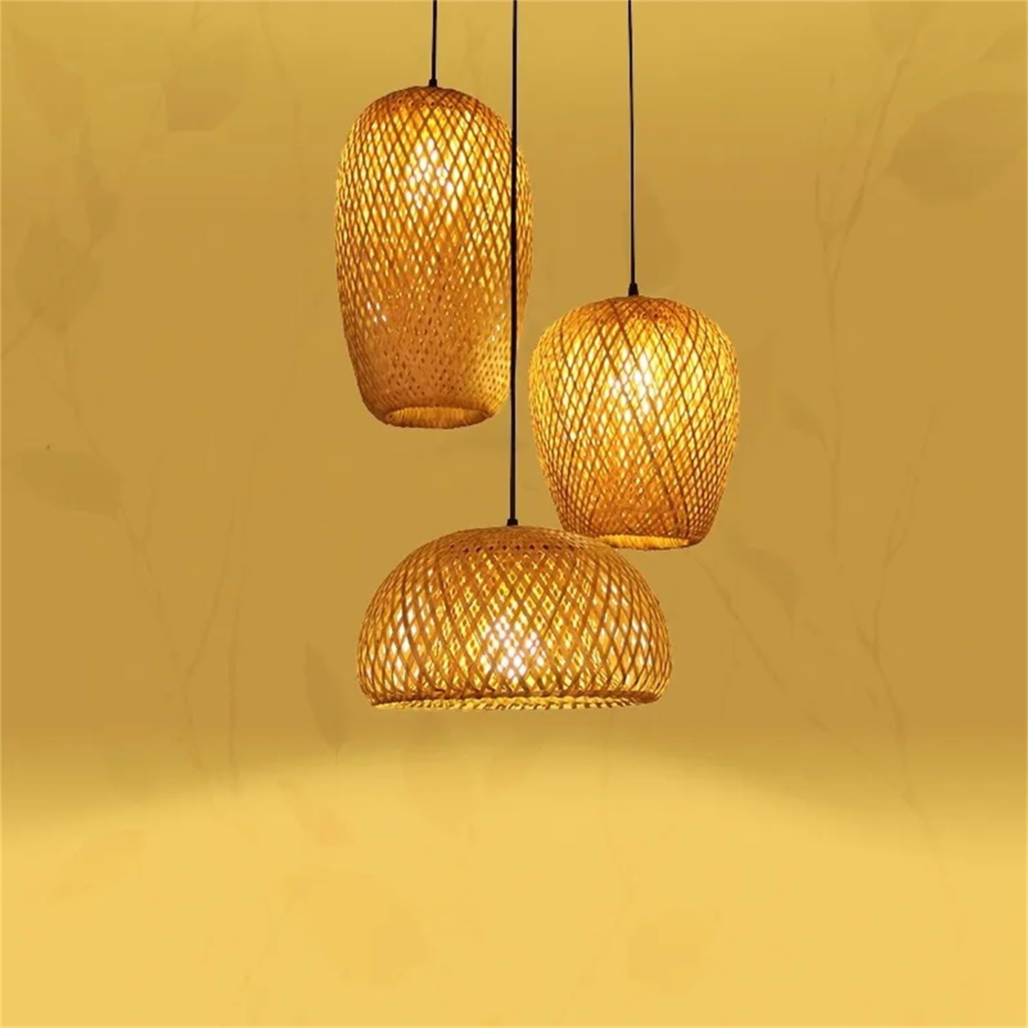 Lampada A Sospensione 3-Fiamma E27 Vintage Natural Bamboo Lantern, Retro Lampada In Rattan DIY Altezza Regolabile Lampadario Hanging Soffitto Per Sala Pranzo Camera Da Letto Bar Illuminazione Soffitto