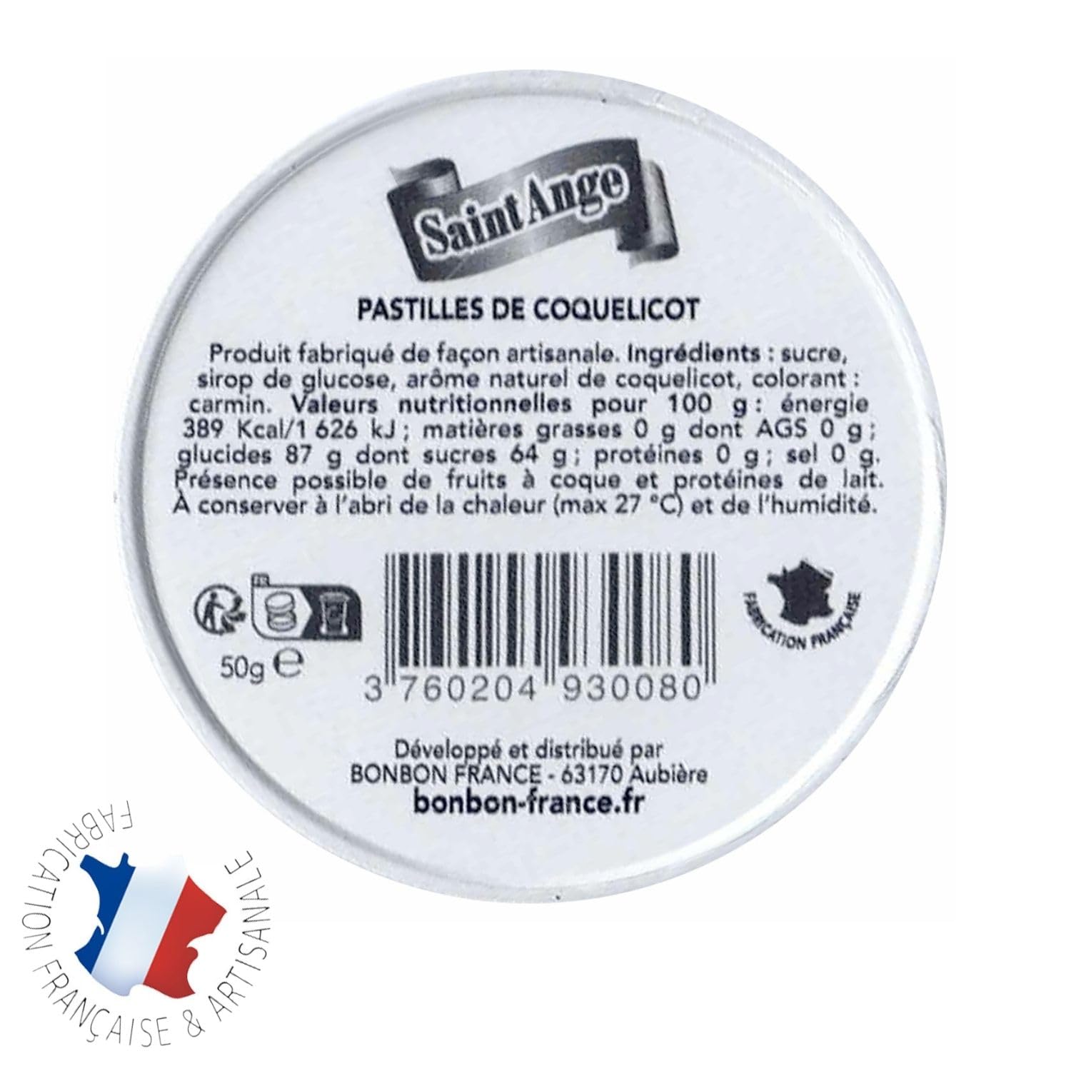 Pastilles Saint-Ange | Bonbons Traditionnels 100% Français (Coquelicot)