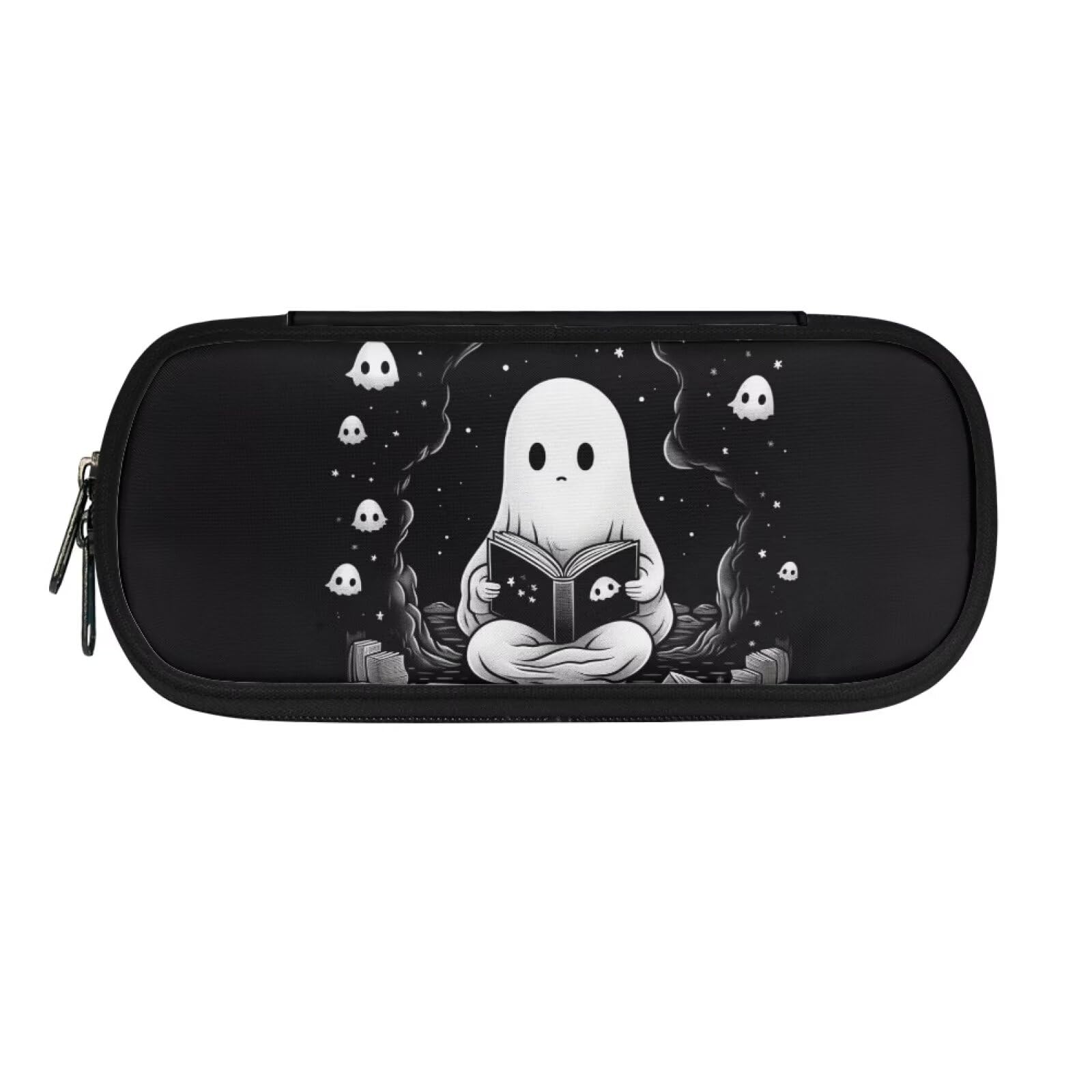 Showudesigns Cute Ghost Pencil Case for Boys Girls Pencil Box Holder School Pen Bag Teen Pen Pencil Pouch Multifunction Stationery Organizer Travel Cosmetic Makeup Bags Office Desk Black