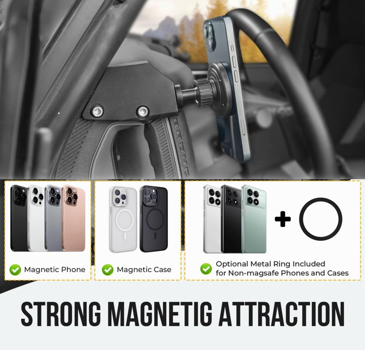 Soporte magnético para teléfono de coche para Ford Bronco 2021-2025, soporte magnético giratorio de 360°, lado del conductor (no para Bronco Sport)