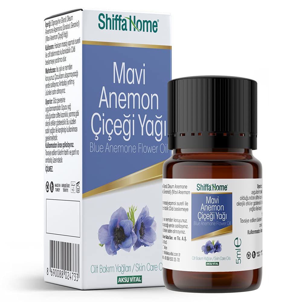 Shiffa Home Mavi Anemon Yağı 5 Ml | Distilasyon Yöntemi ile Elde Edilmiş Doğal Uçucu Yağ | Olgun Cilt Bakımı, İnce Çizgi ve Kırışıklık Karşıtı | Nemlendirici, Kas Gevşetici ve Antiseptik Etki