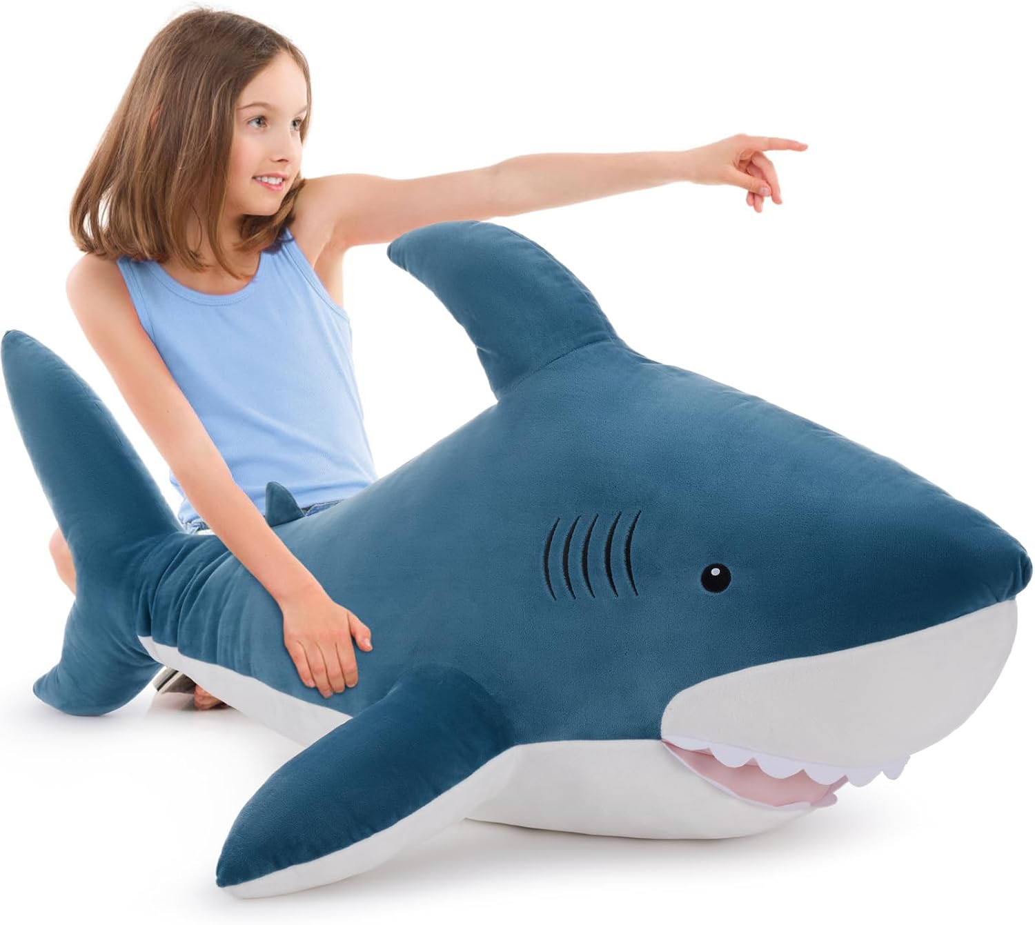 MaoGoLan 51”Giant Shark Stuffed Animal, Large Shark Plush Pillow for Kids Boys Girls,Big Stuffed Shark Toy Gift for Special Day,Blue