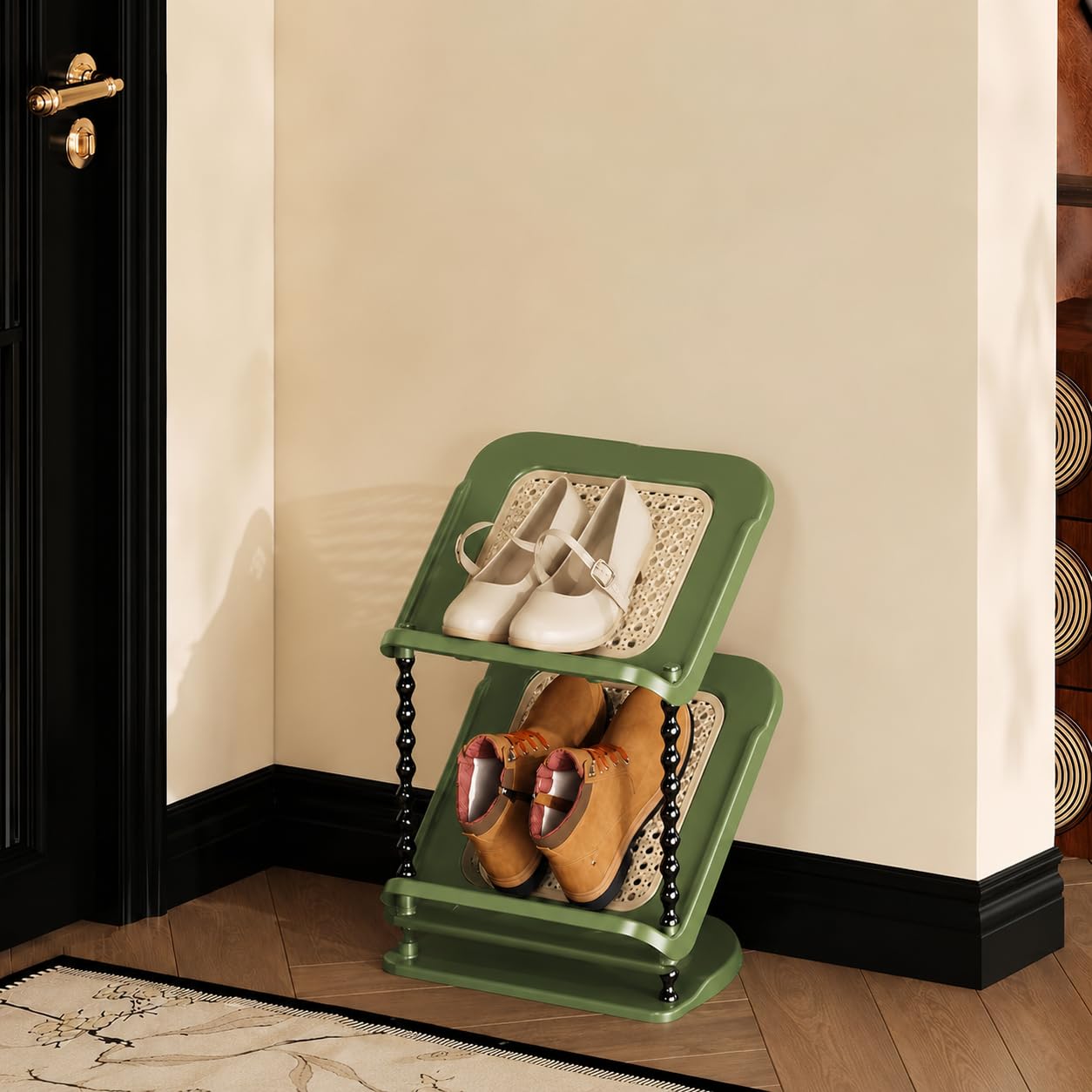 SR Premium Rattan Pattern Multi Layer Shoe Rack for Home Stackable & Adjustable Shoe Organizer for Entryway, Bedroom & Corner Use Space-Saving Shoes Stand, Plastic Home Furniture (Green, 2 Layer)-image-6