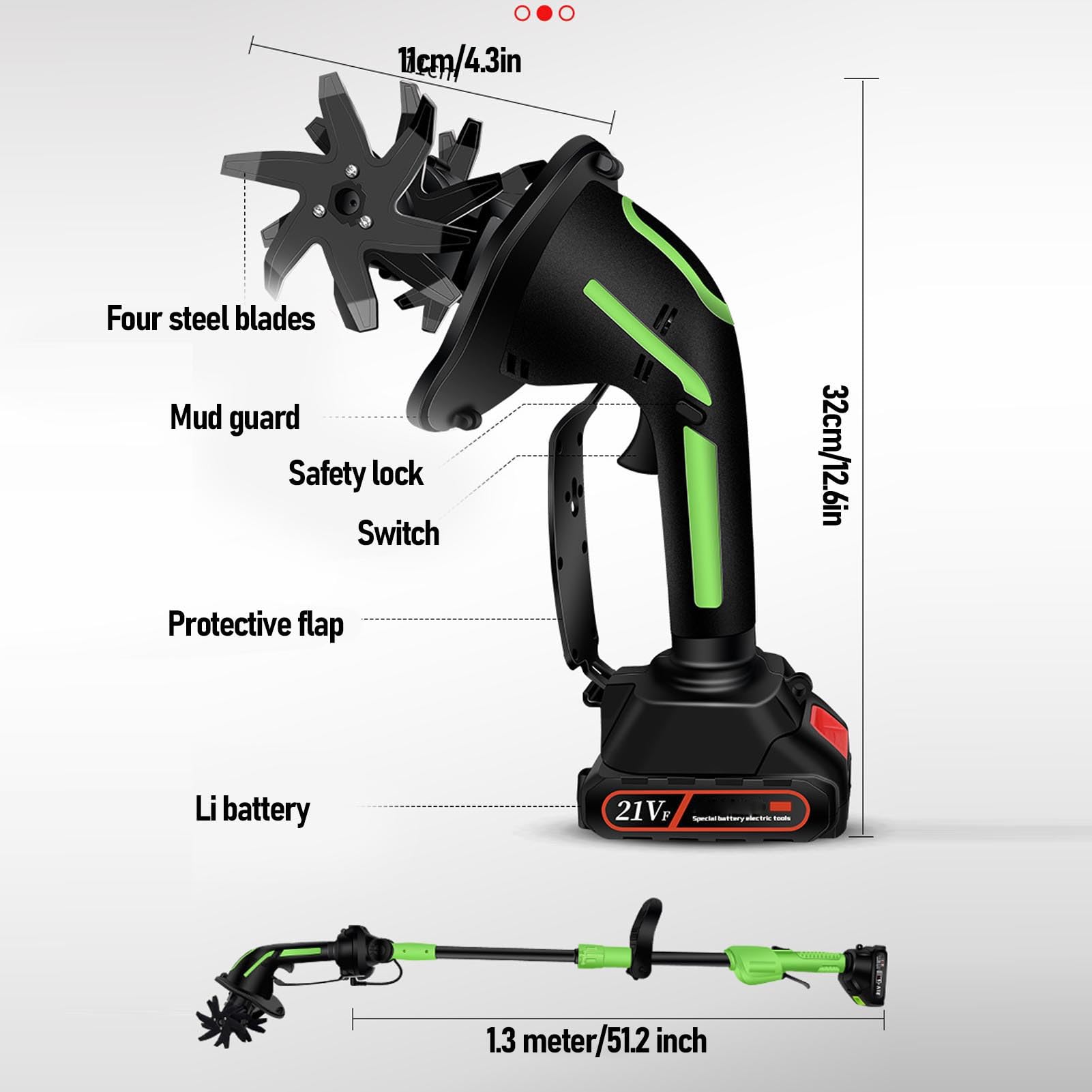 Luocute Motozappa a Batteria, Motozappa Elettrica Ricaricabile con 2 Batterie da 1500 MAh, velocità 235 Giri/min, Larghezza e profondità di Lavorazione 3,9 Pollici per la (Spina europea)