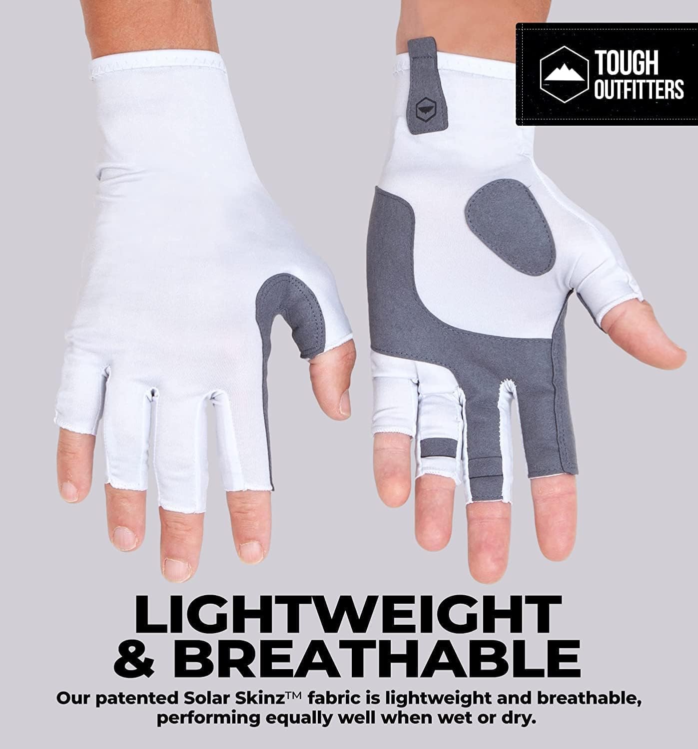 Tough Outdoors UV Fishing Gloves - Fingerless Grip for Kayak Gloves - UPF 50+ Sun Protection - Fishing Accessories - White - S/M - Image 4