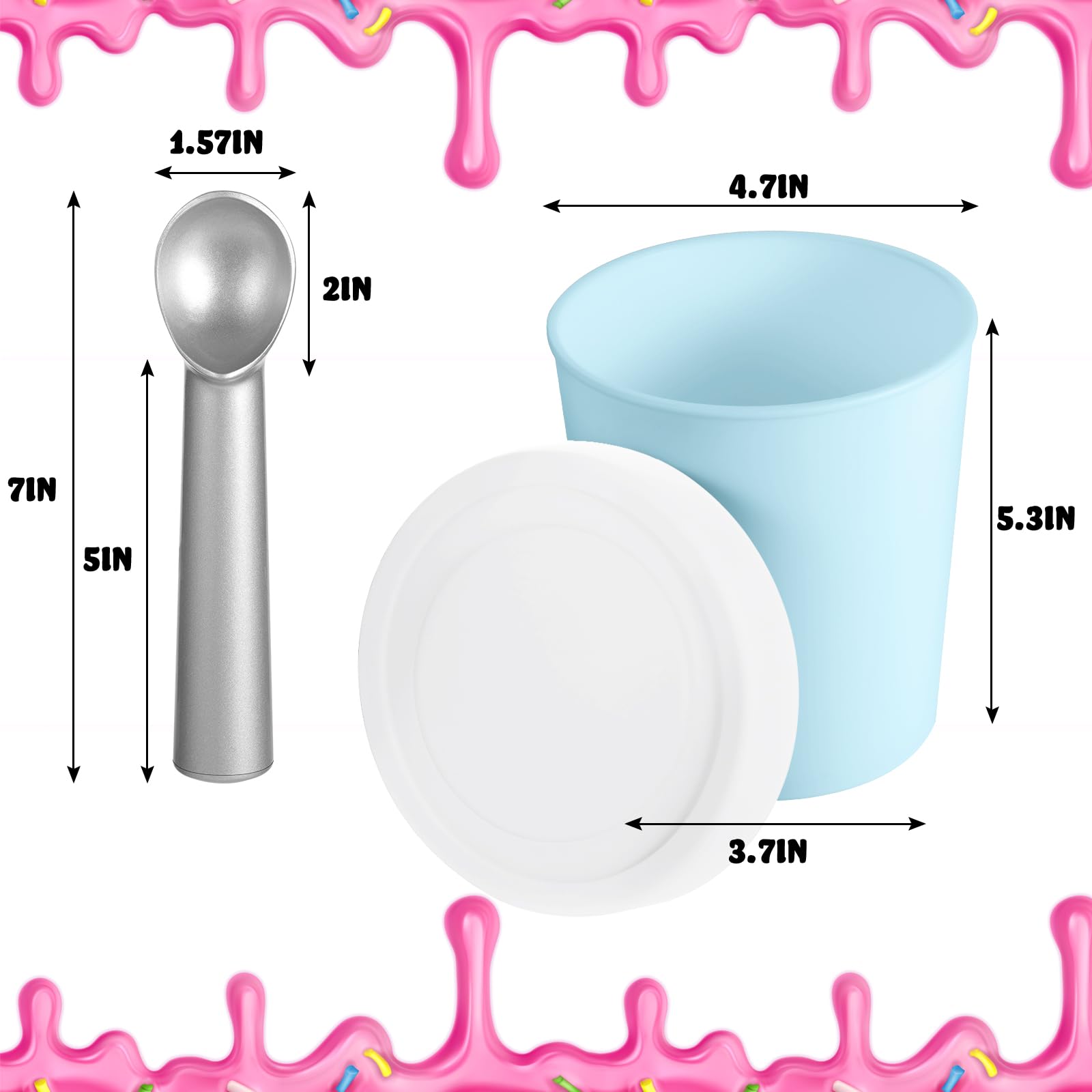 Nuenen 5 Pack Ice Cream Containers 1Qt Freezer Storage Tubs with Silicone Lids and Spoon for Homemade Ice Cream Reusable Sorbet Dishwasher Safe (Macaron Color) - Image 3
