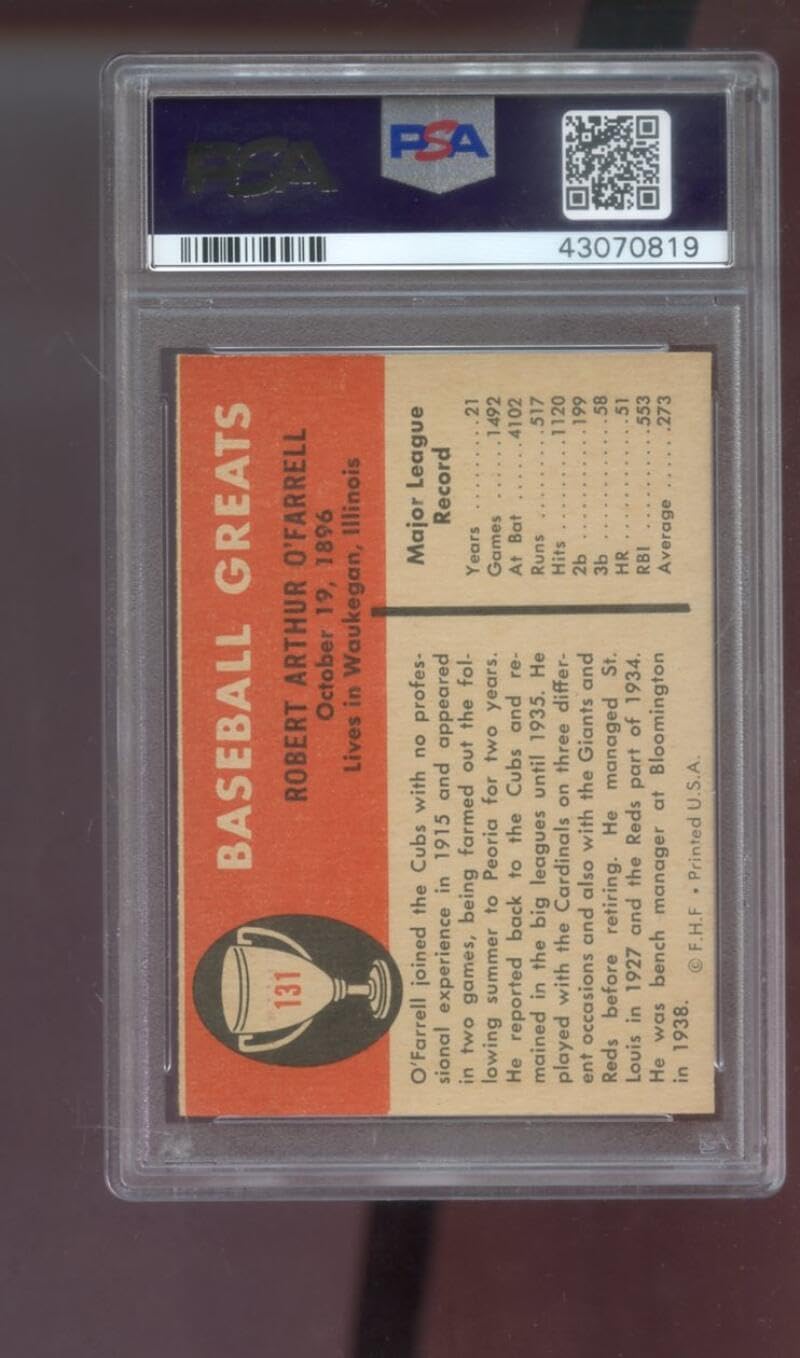 1961 Fleer Greats #131 Bob O'Farrell PSA 7 Graded Baseball Card MLB OFarrell
