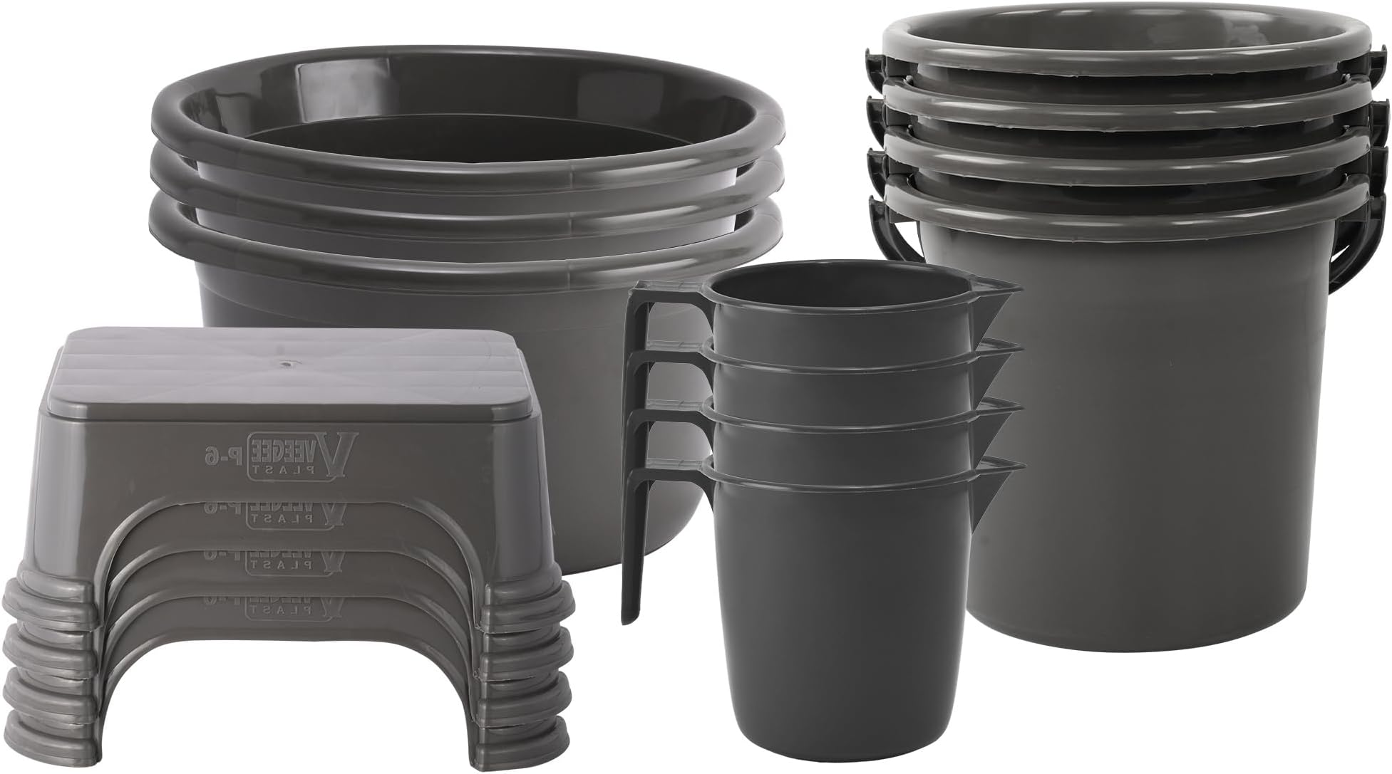Kuber Industries Set of 16 Bathroom Combo Set | Bathware Set | Each 4 Piece Tub-Bucket-Mug & Stool Combo Set for Bathroom | Modern Bathroom Accessories Set | Bathing Combo Set | Gray