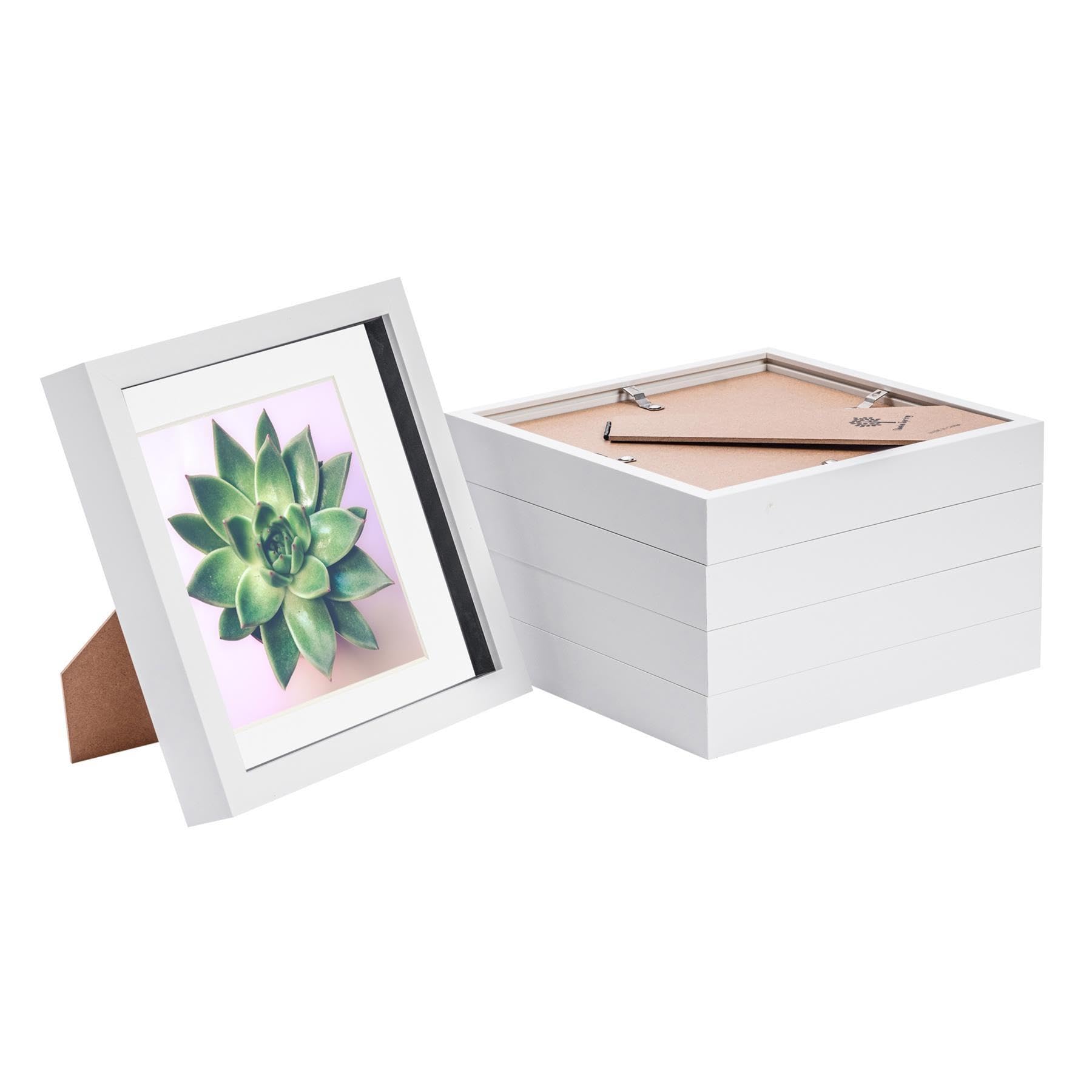 B&Q -  8 X 8" Photo FramesWhite/white Mount3D Picture Frame Box Portrait Display Case (22.5 X 22.5Cm) Set Of 5