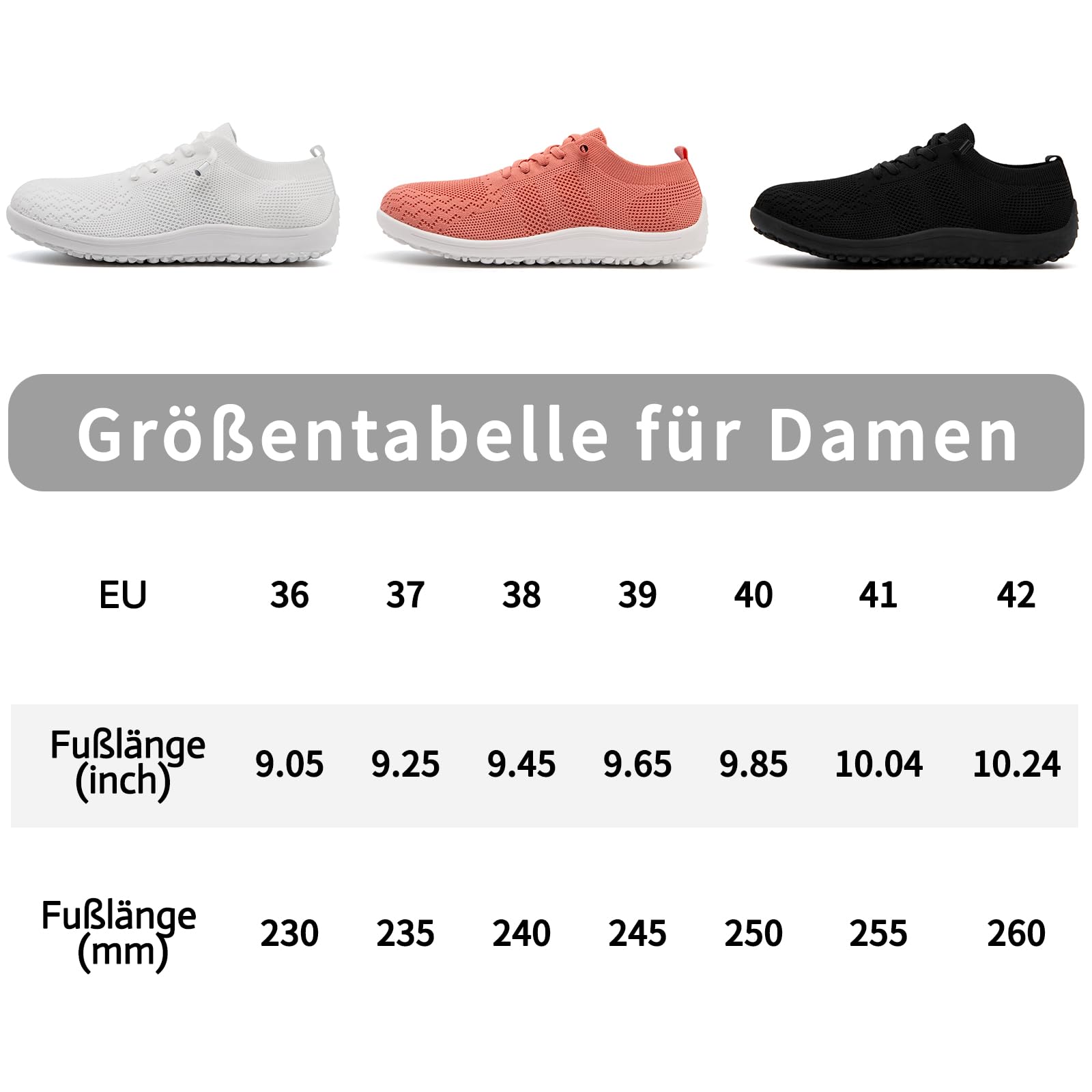 Scarpe da corsa da donna a piedi nudi, scarpe da corsa, scarpe da ginnastica, scarpe da ginnastica, slip on largo, traspiranti, leggere