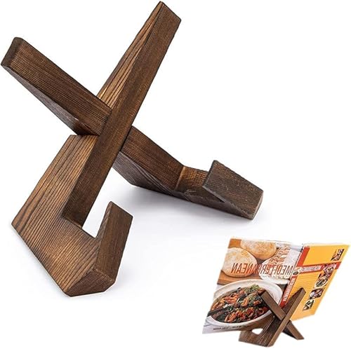 Recipe Book Stand for Kitchen, Wooden Book Stands Recipe Holder Cookbook Stand Reading for Reading Hands Free (Brown)