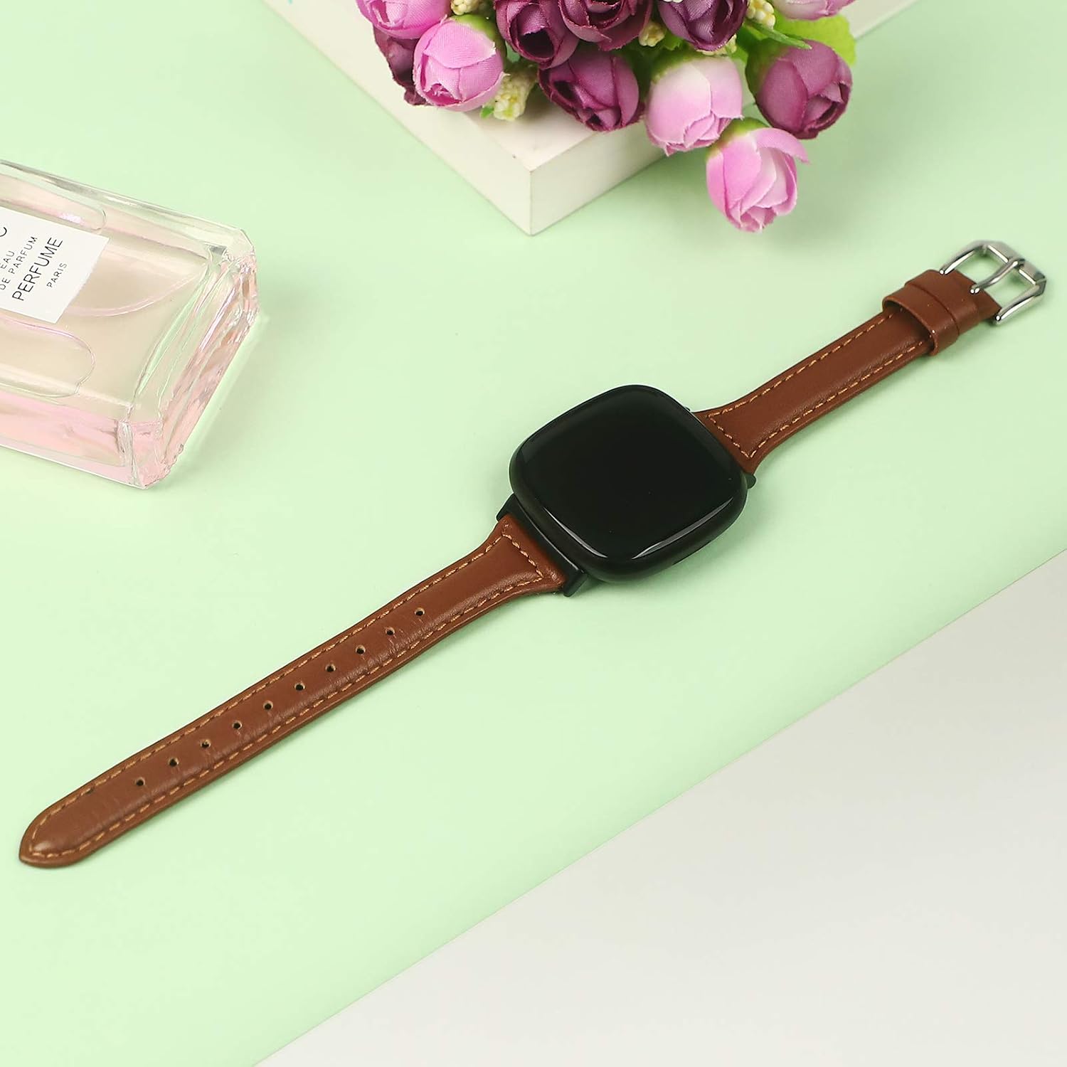 KIMILAR Leather Bands Compatible with Fitbit Sense / Versa 3, Slim Genuine Leather Band Replacement Strap Wristband Accessories Man Women Compatible with Fitbit Versa 3 / Sense Smart Watch