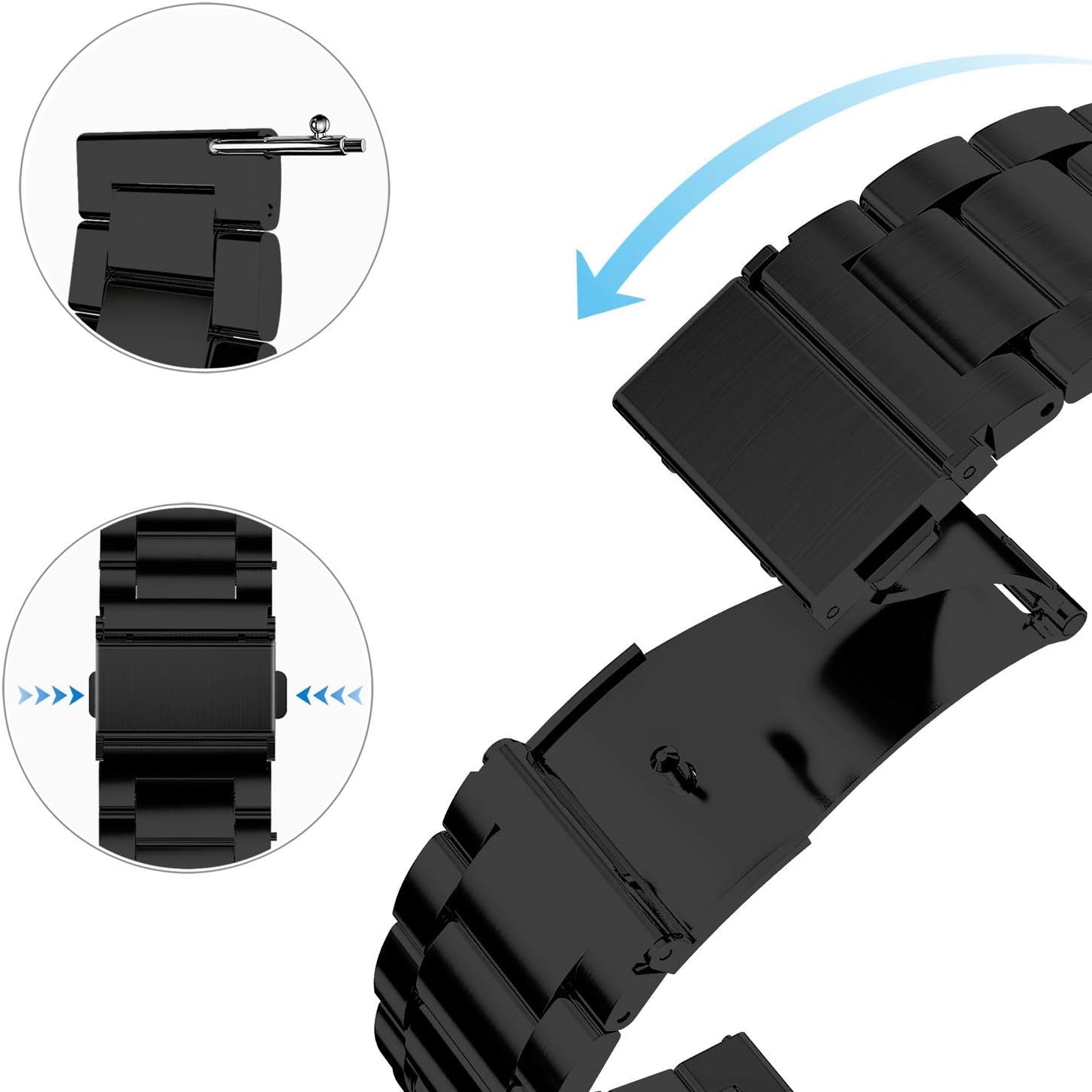 Fullmosa Quick Release Leather Watch Band 20mm Black & Quick Release Stainless Steel Watch Band 20mm Black