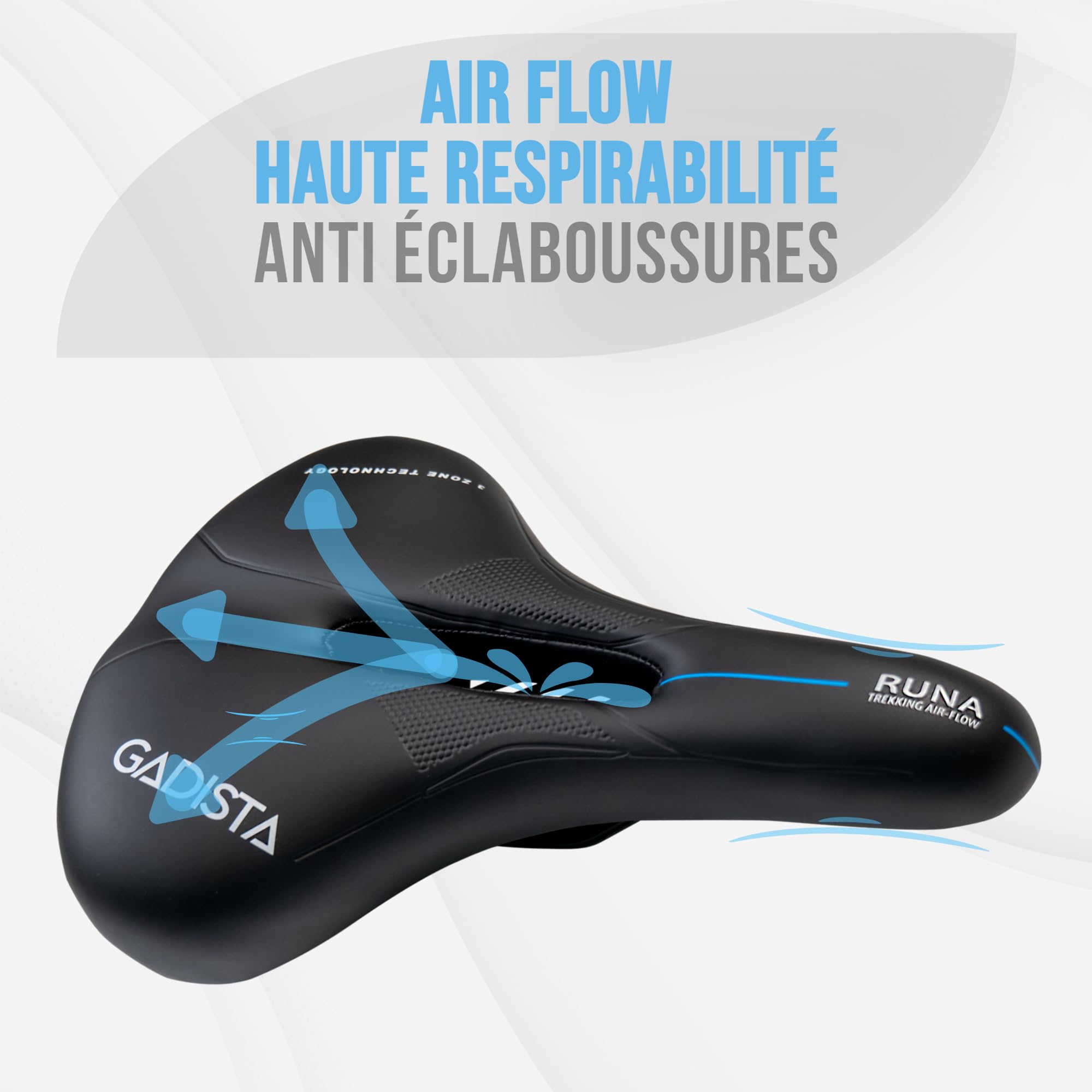 GADISTA Selle VTT Femme Ultra Confortable Ergonomique Ville Randonnée Runa | Fabriquée à la main en Italie, technologie brevetée 3ZONE, canal central et revêtement étanche