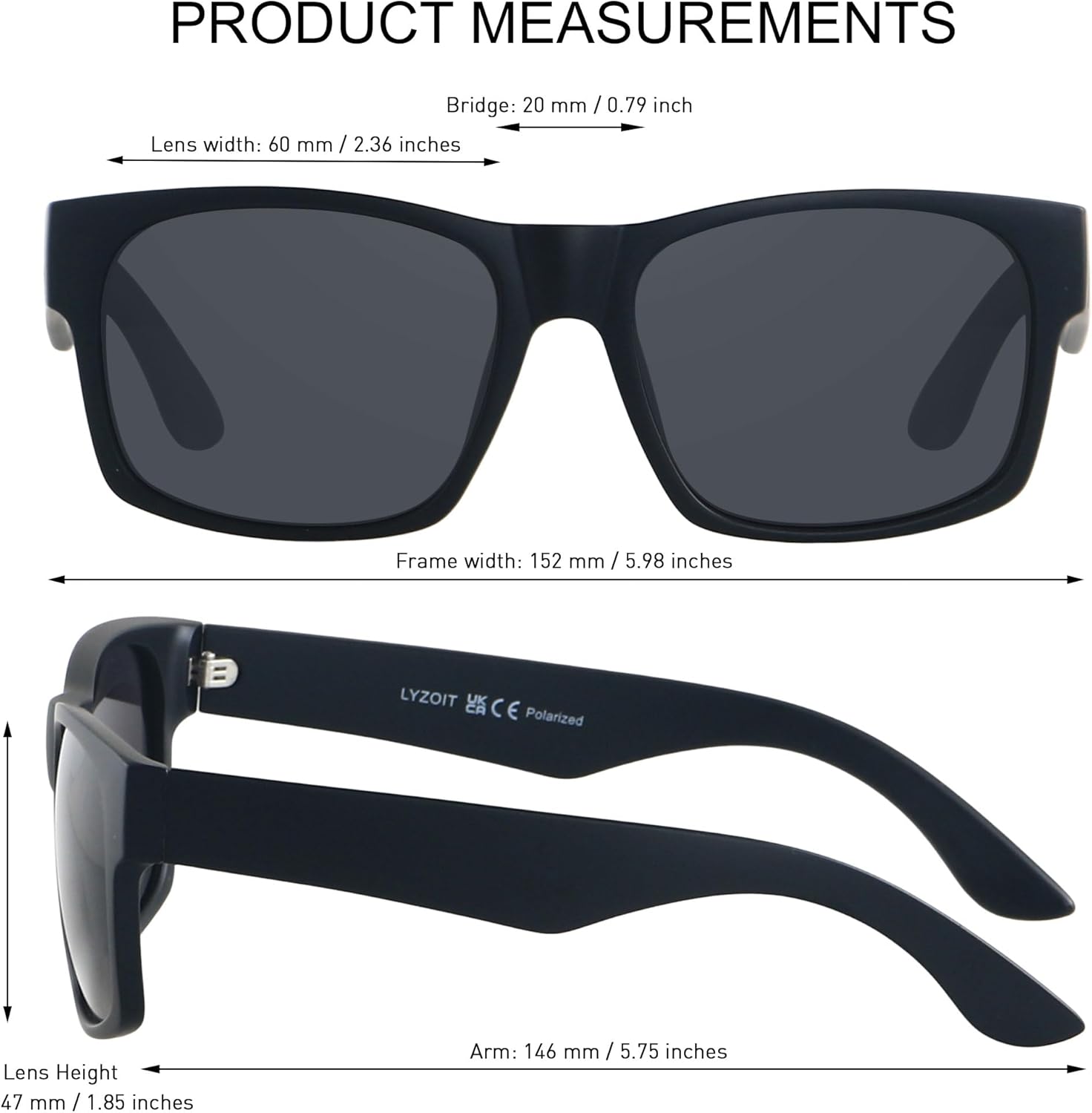 LYZOIT Extra Large Sunglasses for XL Big Wide Heads Mens Polarized XXL Oversized Square Sun Glasses - Image 6