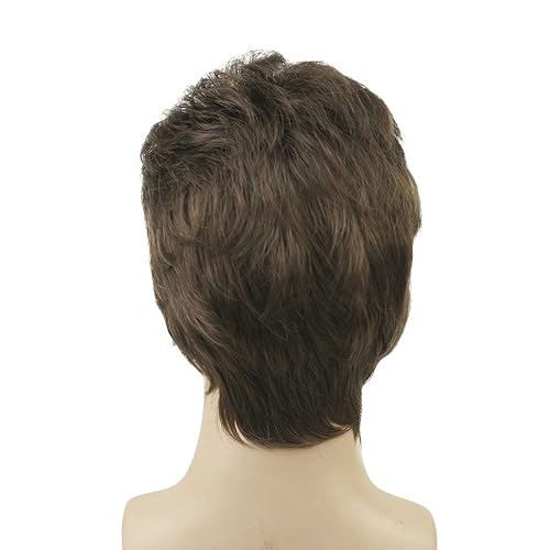 Vista 6 de Lydell Peluca de cabello sintético sintético corto natural para hombres (marrón ceniza medio)