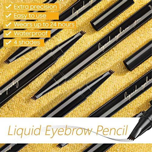 Eyebrow Pencil For Eye Makeup - Microblading Waterproof Eyebrow Pen, Liquid Brow Pencil With 4 Micro-Fork Tip, Long-Lasting Smudgeproof Create Natural Eyebrow Hair Stays On All Day (Dark Brown) #TOP7